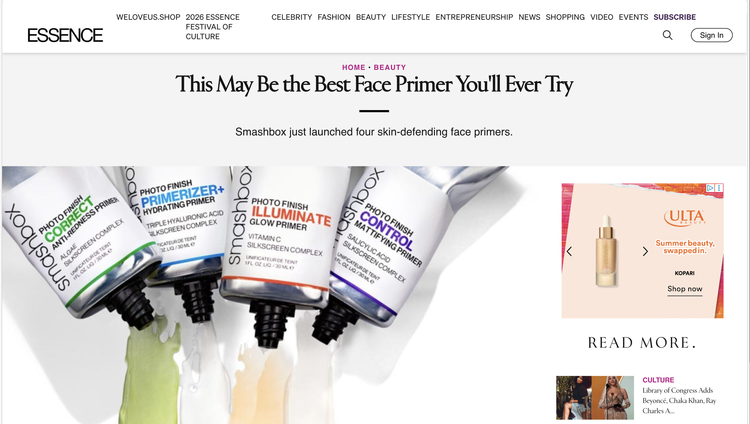 Essence Magazine covers Smashbox Cosmetics Silkscreen Primers launch