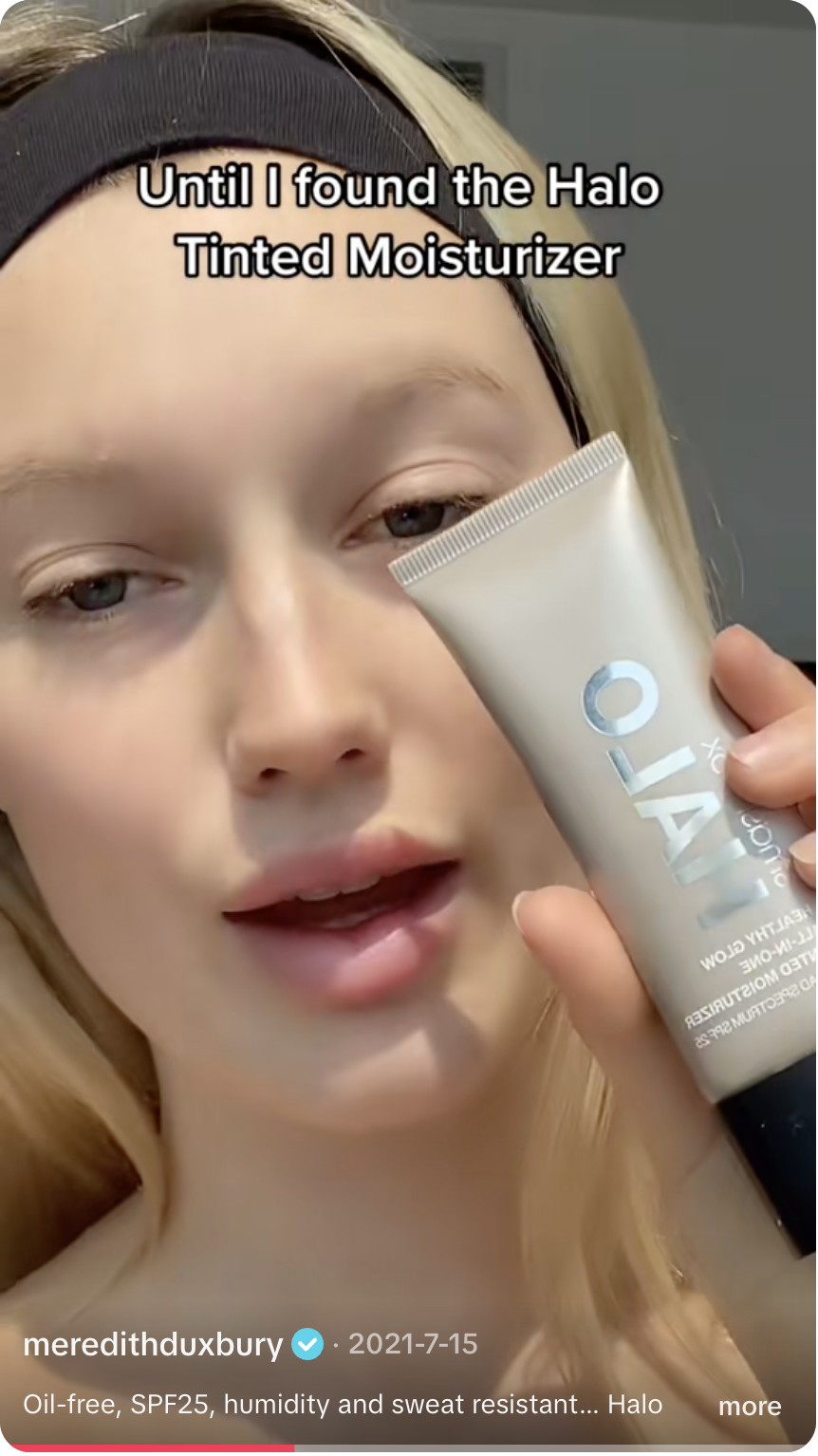 Meredith Duxbury trying Smashbox Halo Tinted Moisturizer