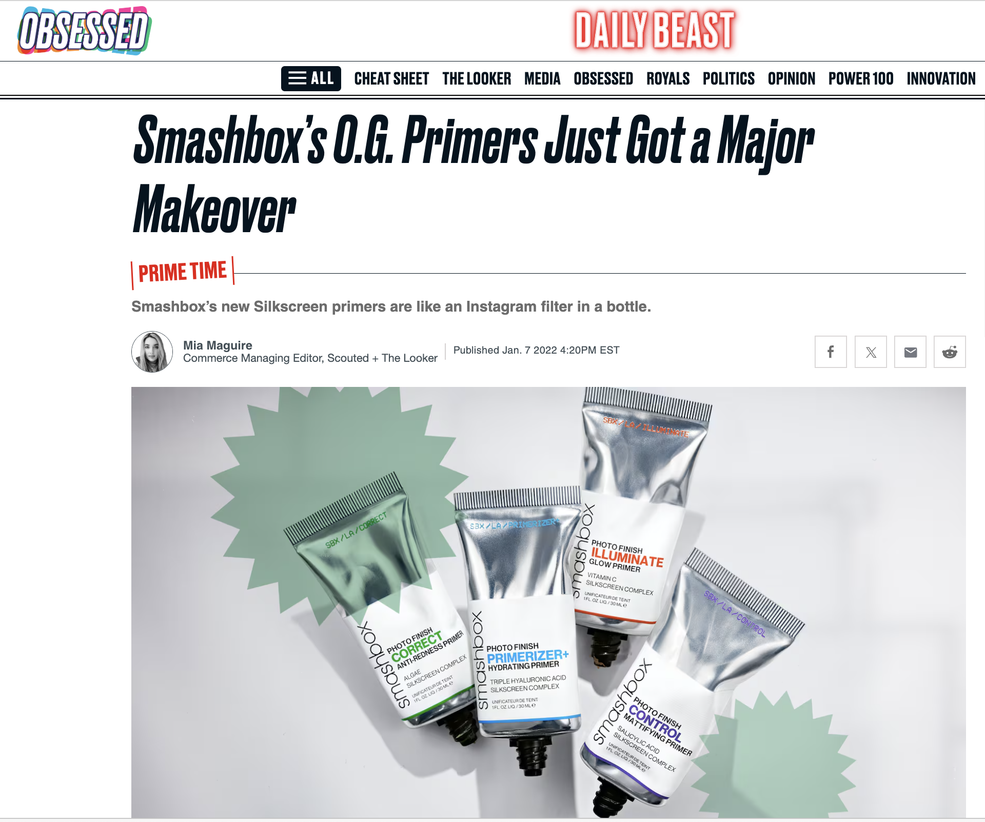The Daily Beast covers Smashbox Cosmetics Silkscreen Primers launch