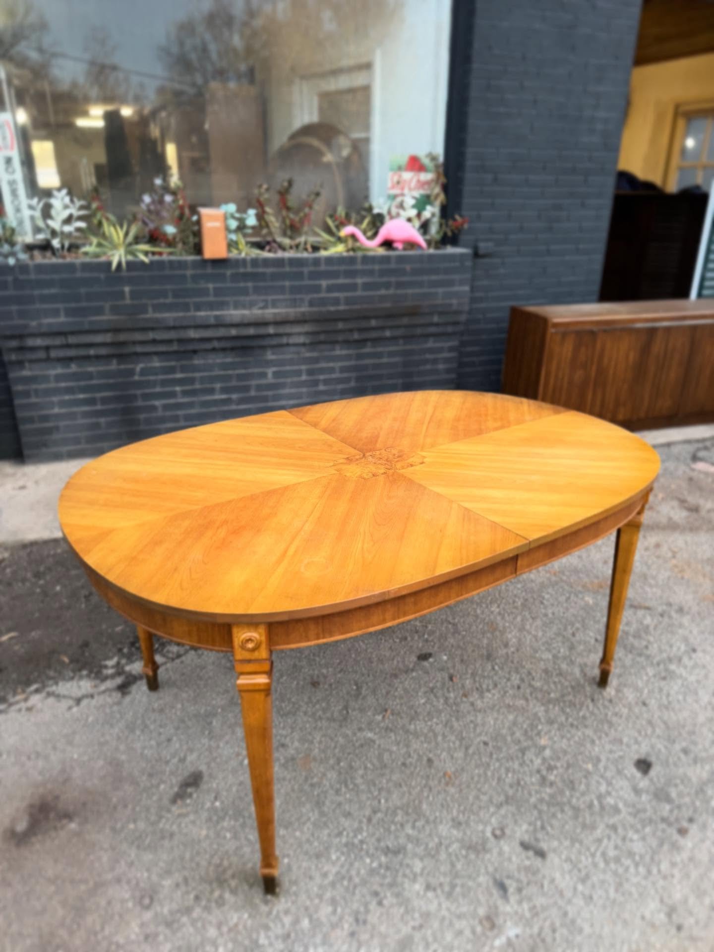 Available ! 
- - 
Vintage Furniture from Modern Collective 
- - 
$995 : Includes Refinish + Color Change if desired. 
Vintage Transitional Dining Table with 3 leaves. 
- - 
Dimensions: 63-44-30H 
- - 
Delivery $95 flat in home: RVA, DMV, NC, Philly, 