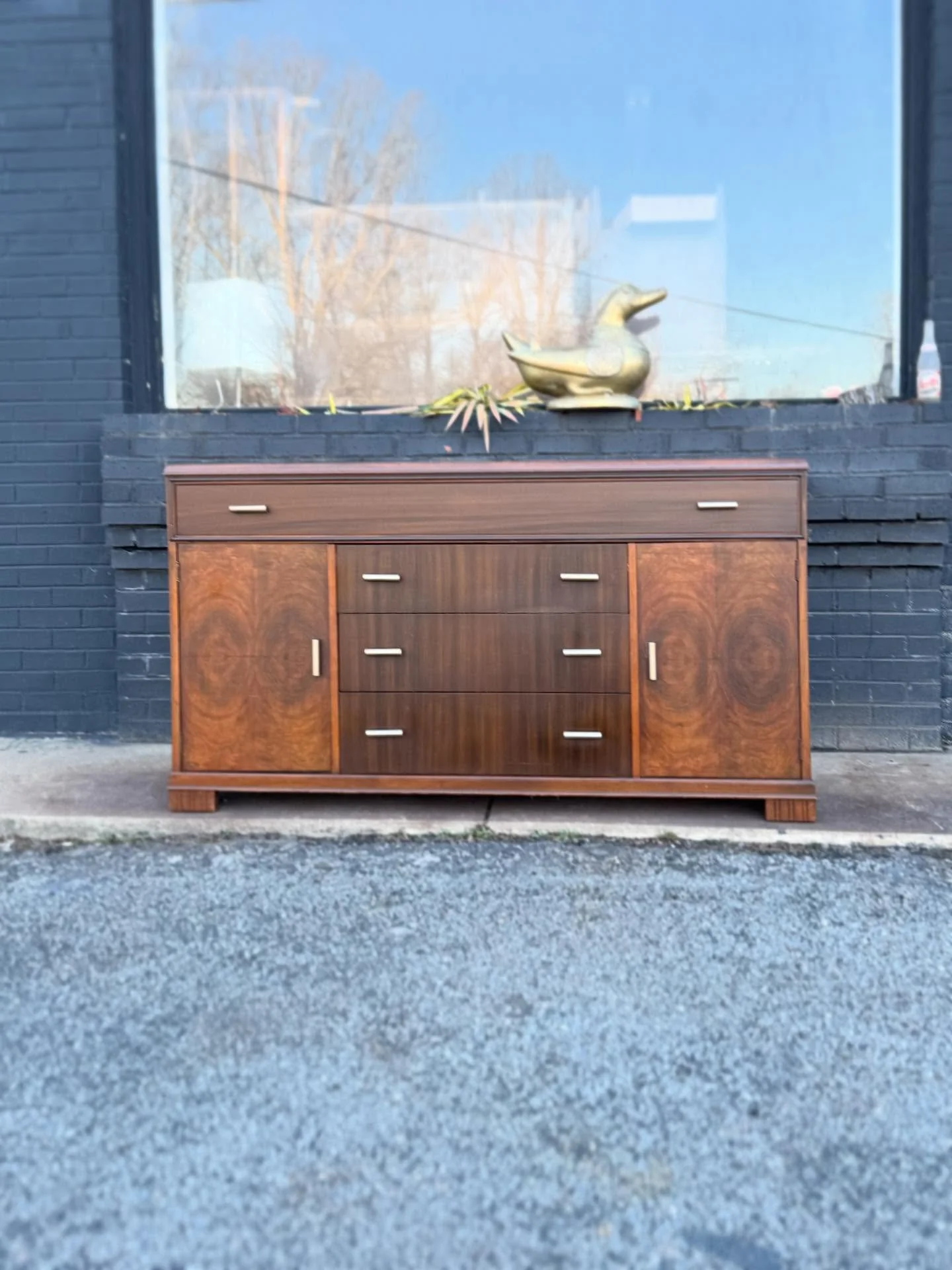 Available ! 
- - 
$950 : Vintage Art Deco Credenza 
- - 
Dimensions: 68-20-34H 
- - 
Delivery $100 flat in home: RVA, DMV, NC, Philly, Baltimore, NJ 
- - 
#mcm #midcenturyfurniture #midcentury #midcenturymodern #midcenturydesign midcenturystyle midce