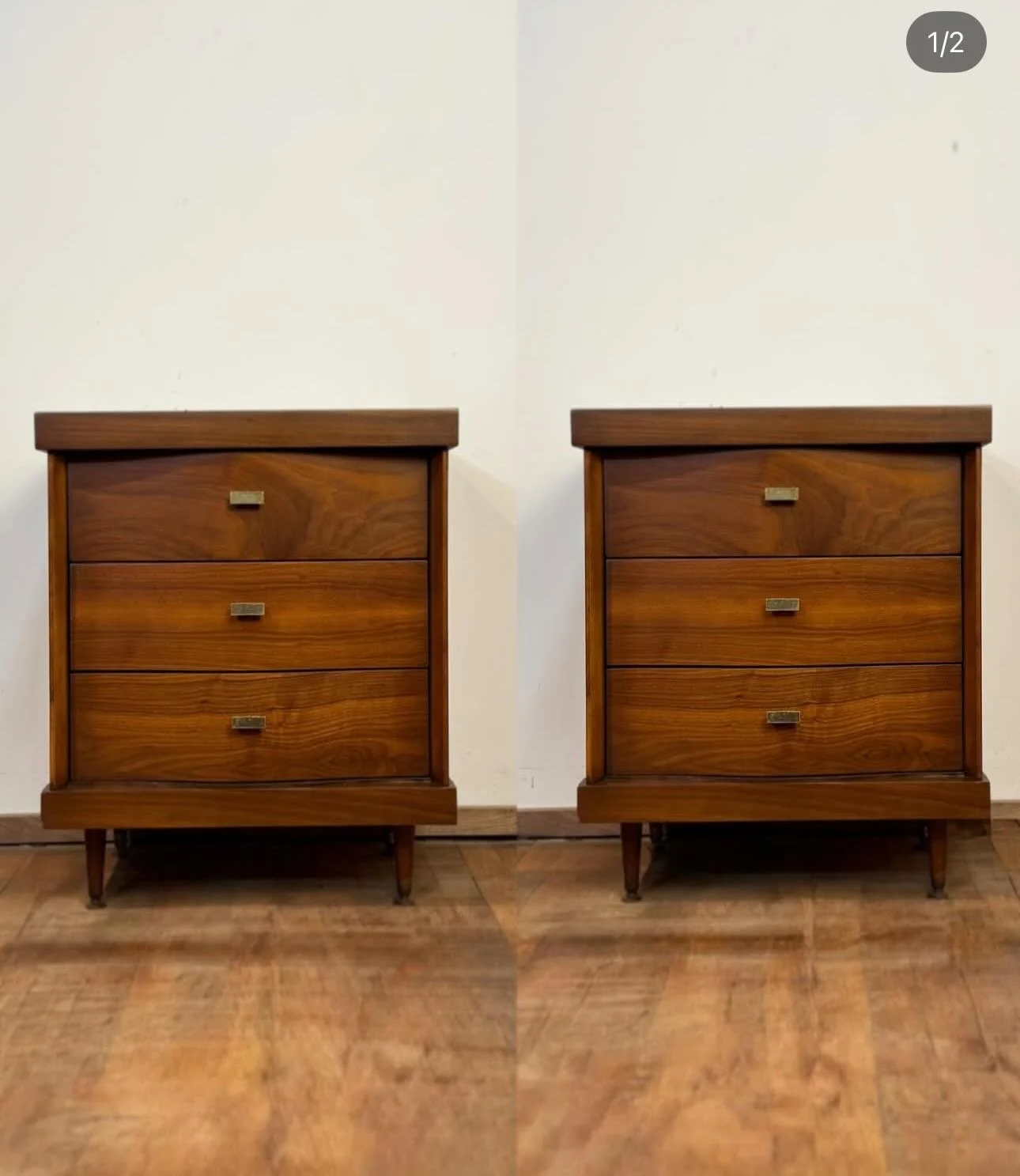 Available ! Found another set! 
- - 
Vintage Furniture from Modern Collective 
- - 
$675 Pair: Vintage AOM End Tables 

We just found a second pair of these same end tables and they are currently in process! Available for purchase. 
- - 
Dimensions: 