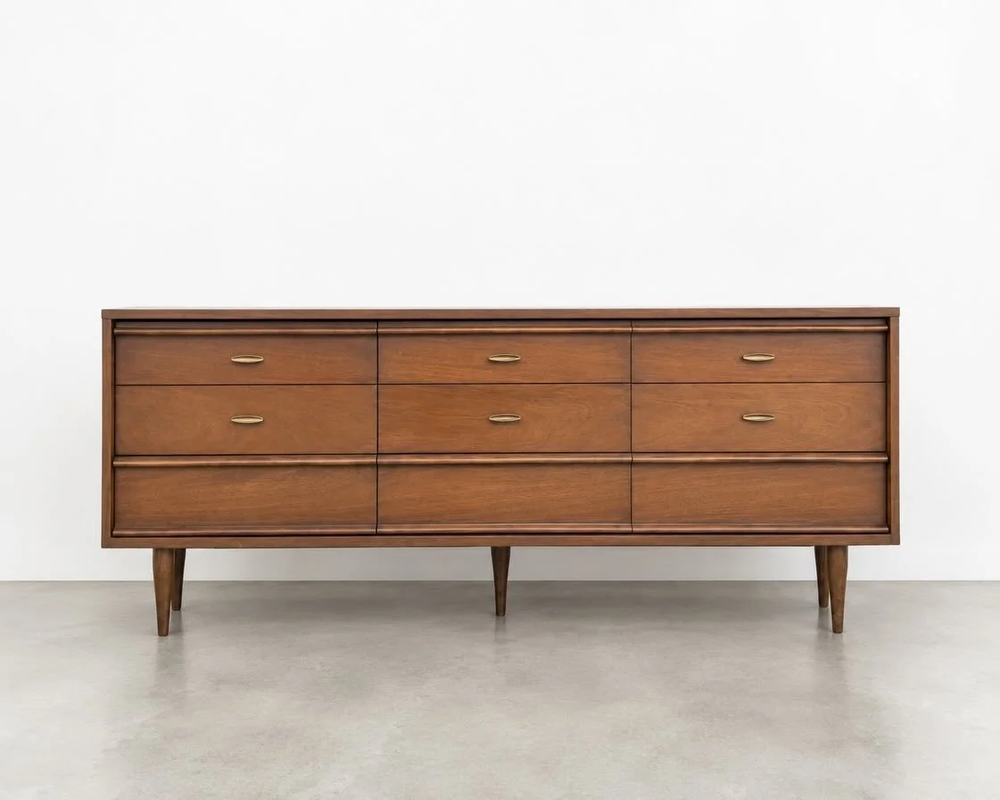 Available ! 
- - 
$1125 : Large 9-Drawer Triple Dresser by Bassett 
- - 
Dimensions: 72-18-31H
- - 
Delivery $75:  VA, DC, MD, NC 
- - 
#mcm #midcenturyfurniture #midcentury #midcenturymodern