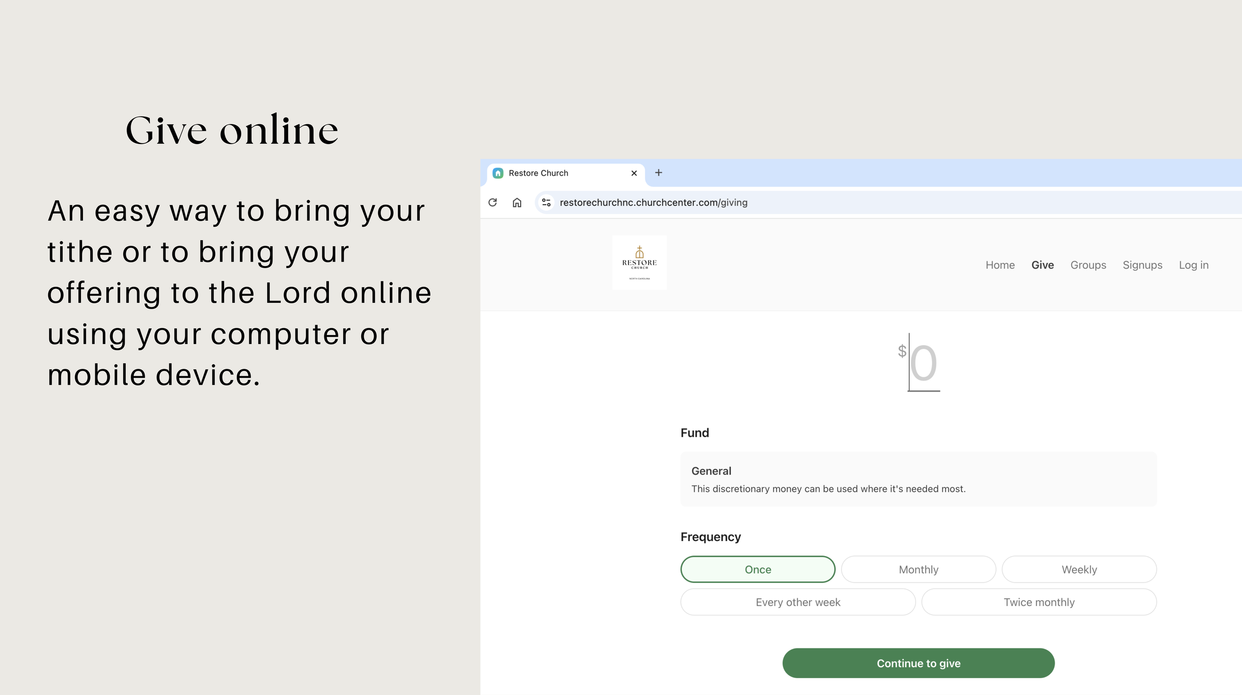 Instructions for giving online