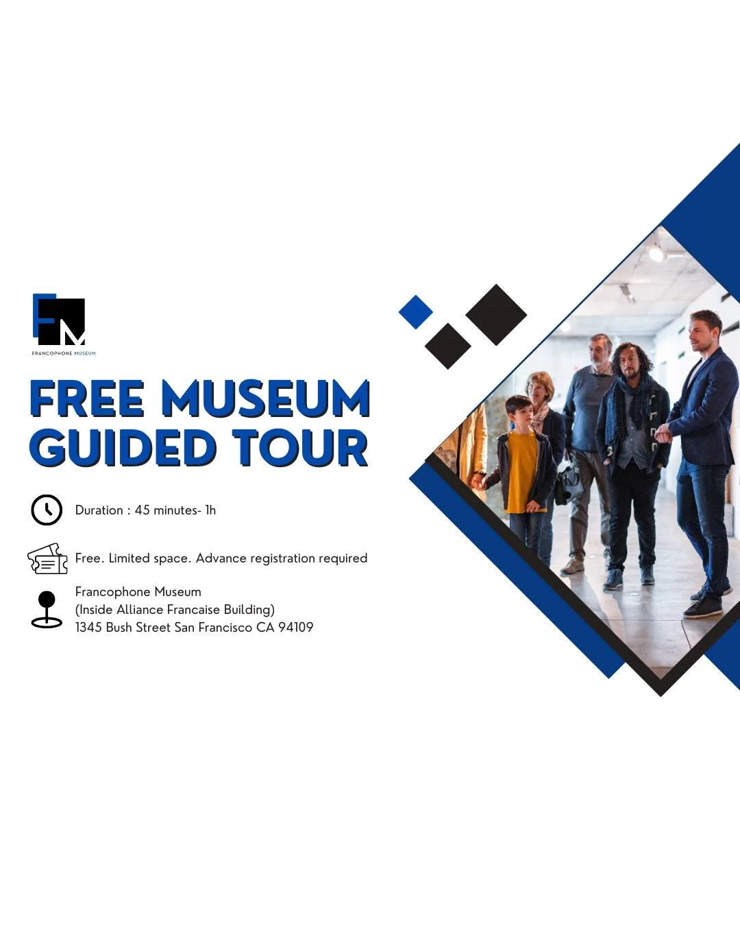 [FREE MUSEUM GUIDED TOUR]
Curious about the rich French &amp; Francophone legacy in the Bay Area? Come discover French Heritage in SF! 🇫🇷✨

Join us on Saturday, Feb 28th for a FREE guided tour of the Francophone Museum (in English) and dive into th