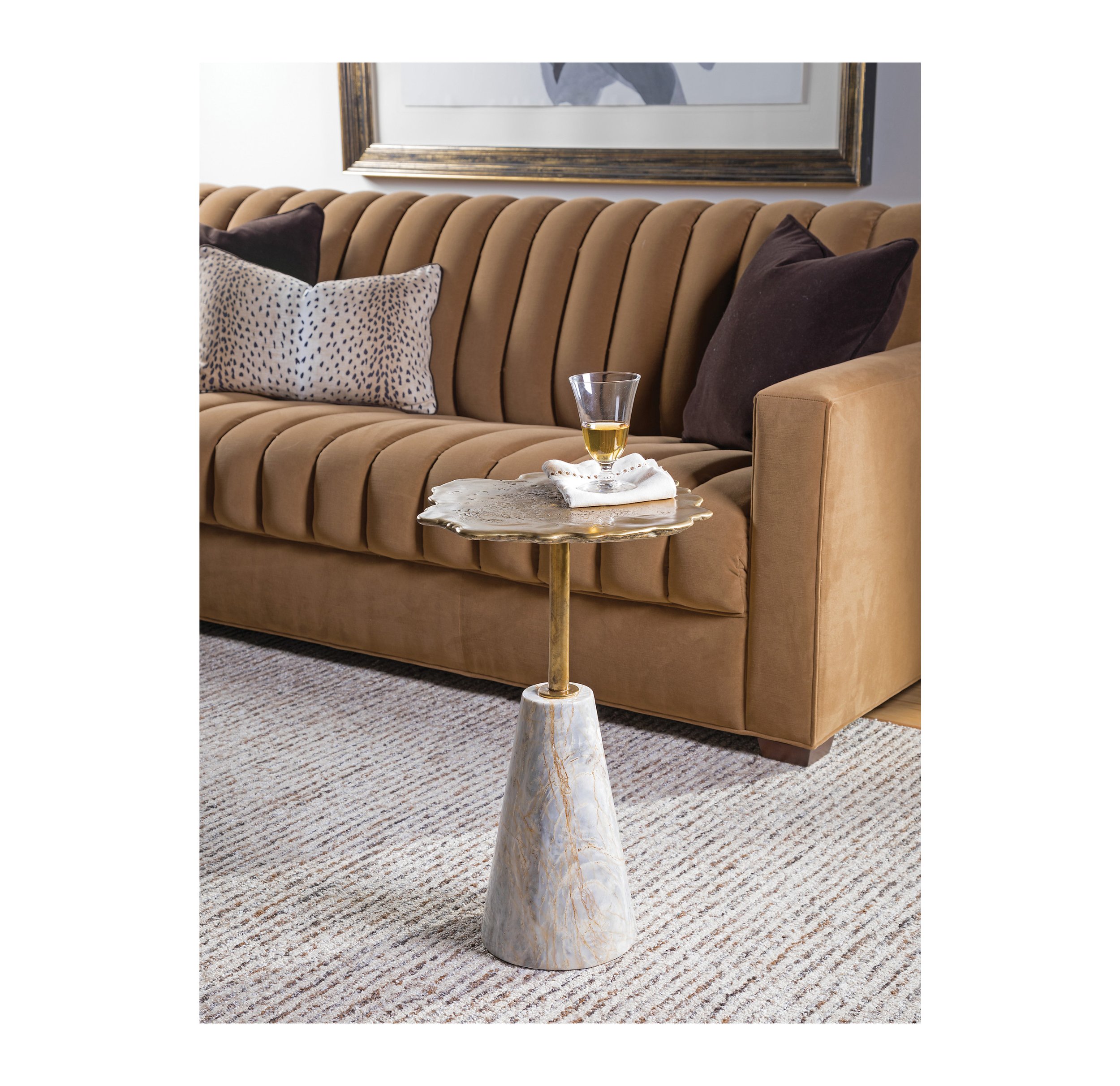 marble side table with bronze top in contemporary modern living room home