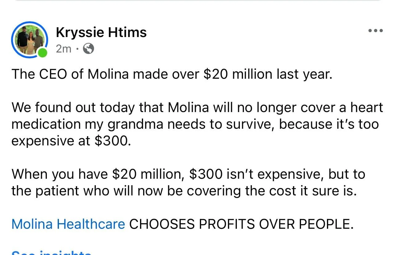 @molinahealth can&rsquo;t afford $300 for my 81 year old grandma with a-fib, meanwhile, their CEO made over $20 million last year. 
Sounds super pro life to me