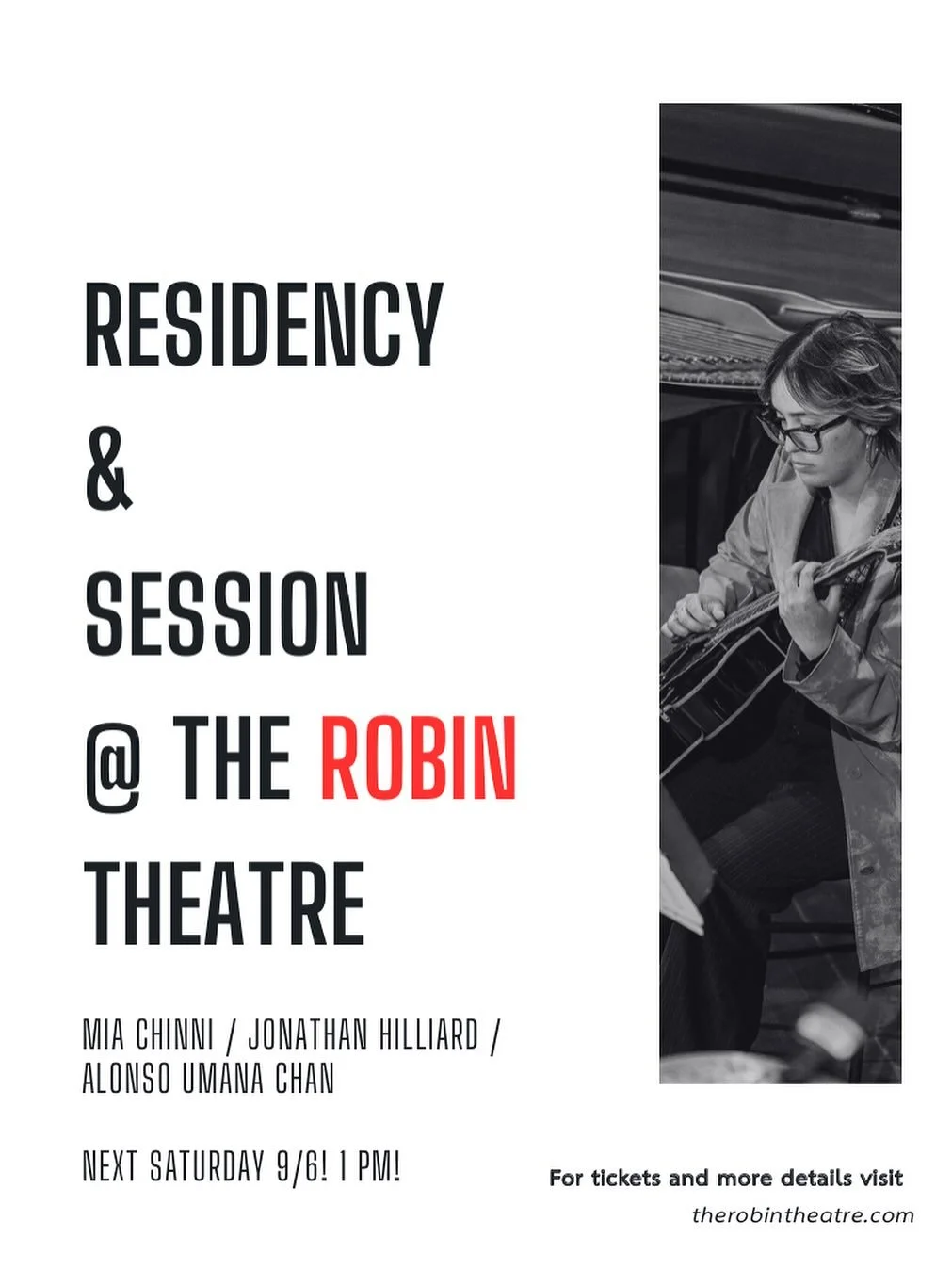 Playing with @jhilla.bass and @alonsouch NEXT SATURDAY at 1pm!! Pull up and bring your horn/guitar!!
Seating is limited, so if you don&rsquo;t want to stand, reserve a spot online:
https://www.therobintheatre.com/events/mia-chinni-trio-session-septem