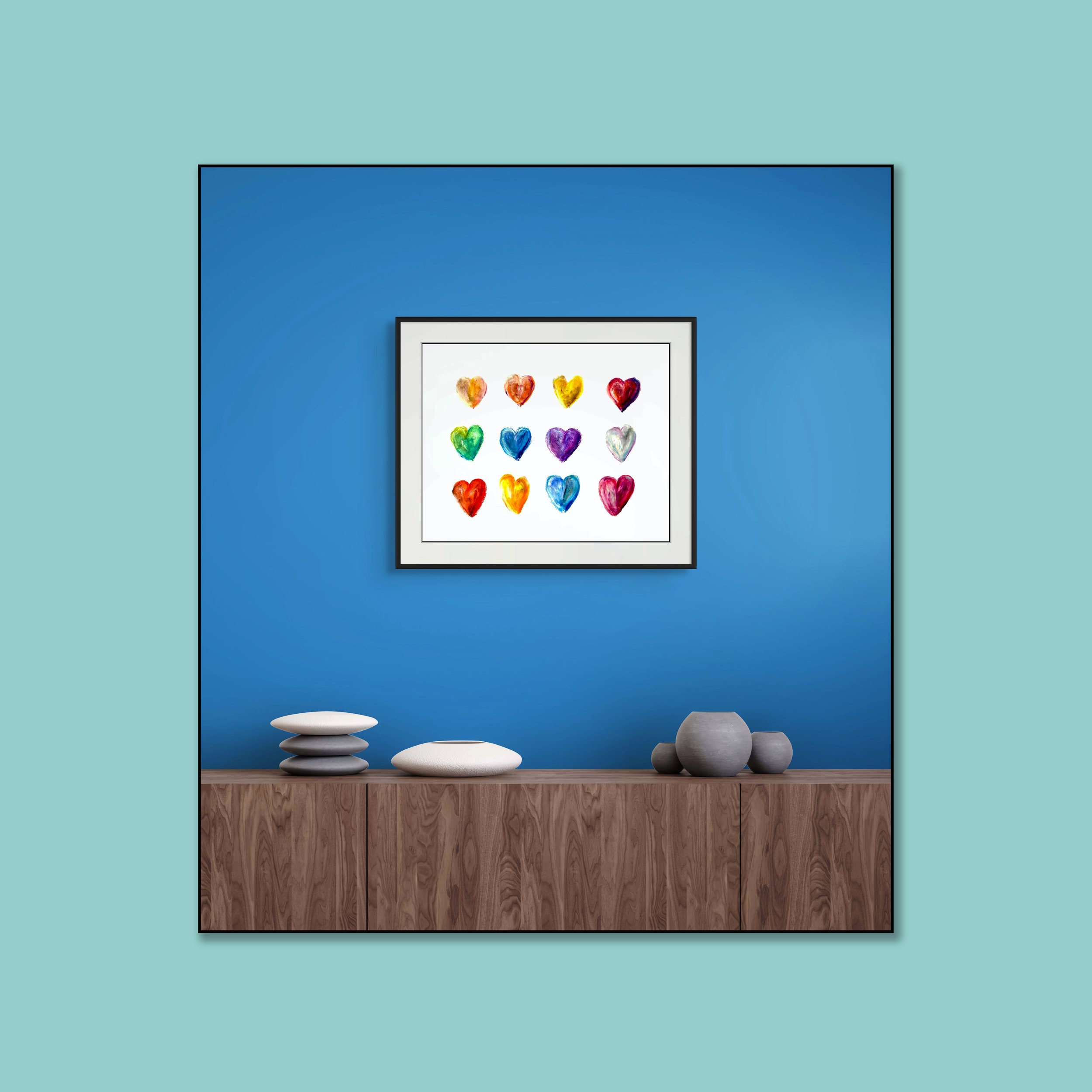 Rainbow hearts (4x3)_FLYBABY ART _in turqouise square.jpg