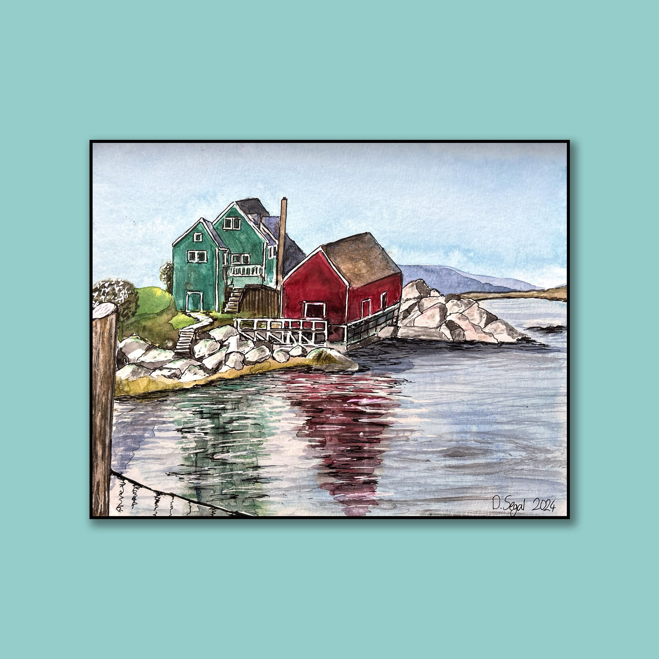 Peggy's Cove Red house _for FLYBABY ART _in turqouise square.jpg