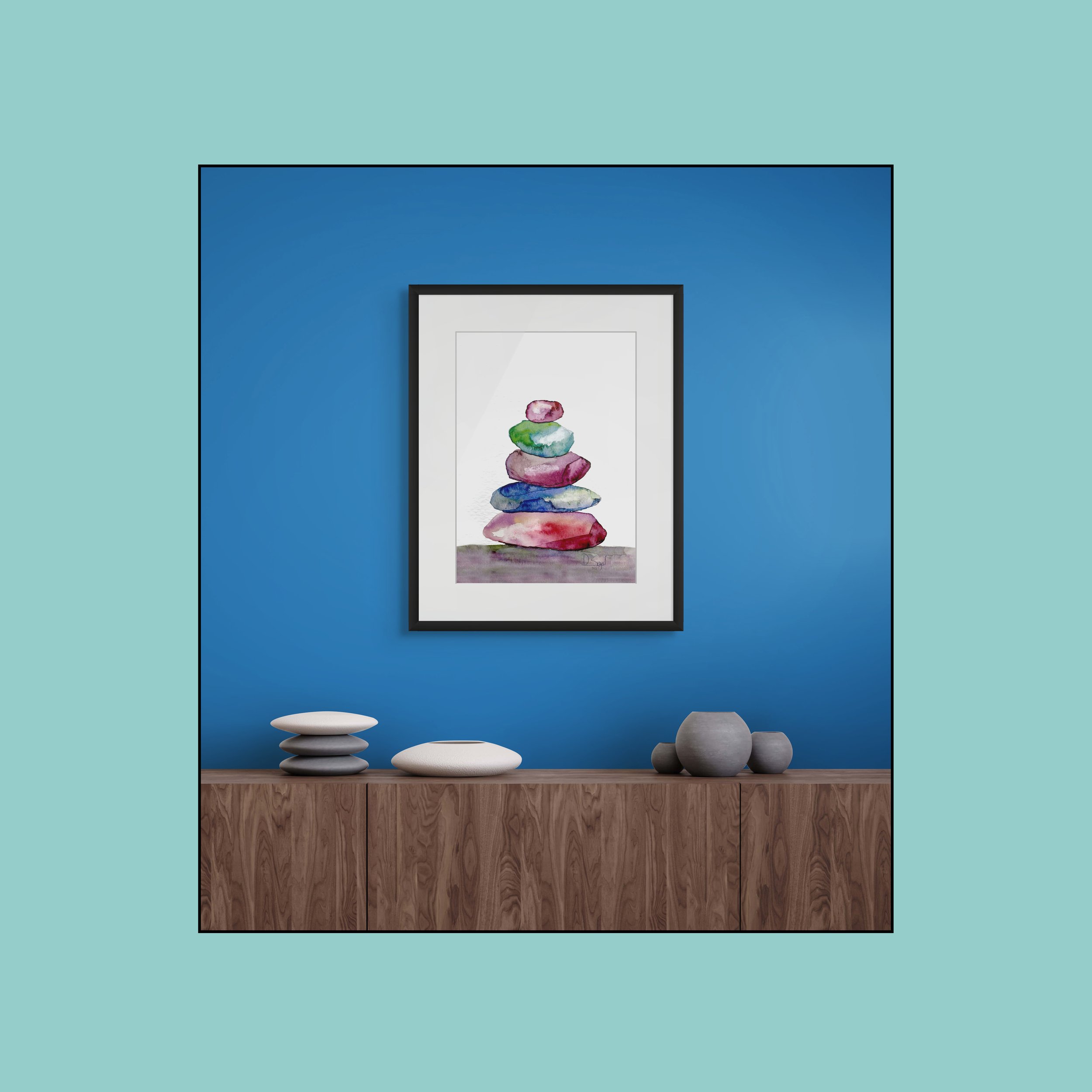 Tranquil zen stones_FLYBABY ART _in turqouise square.jpg