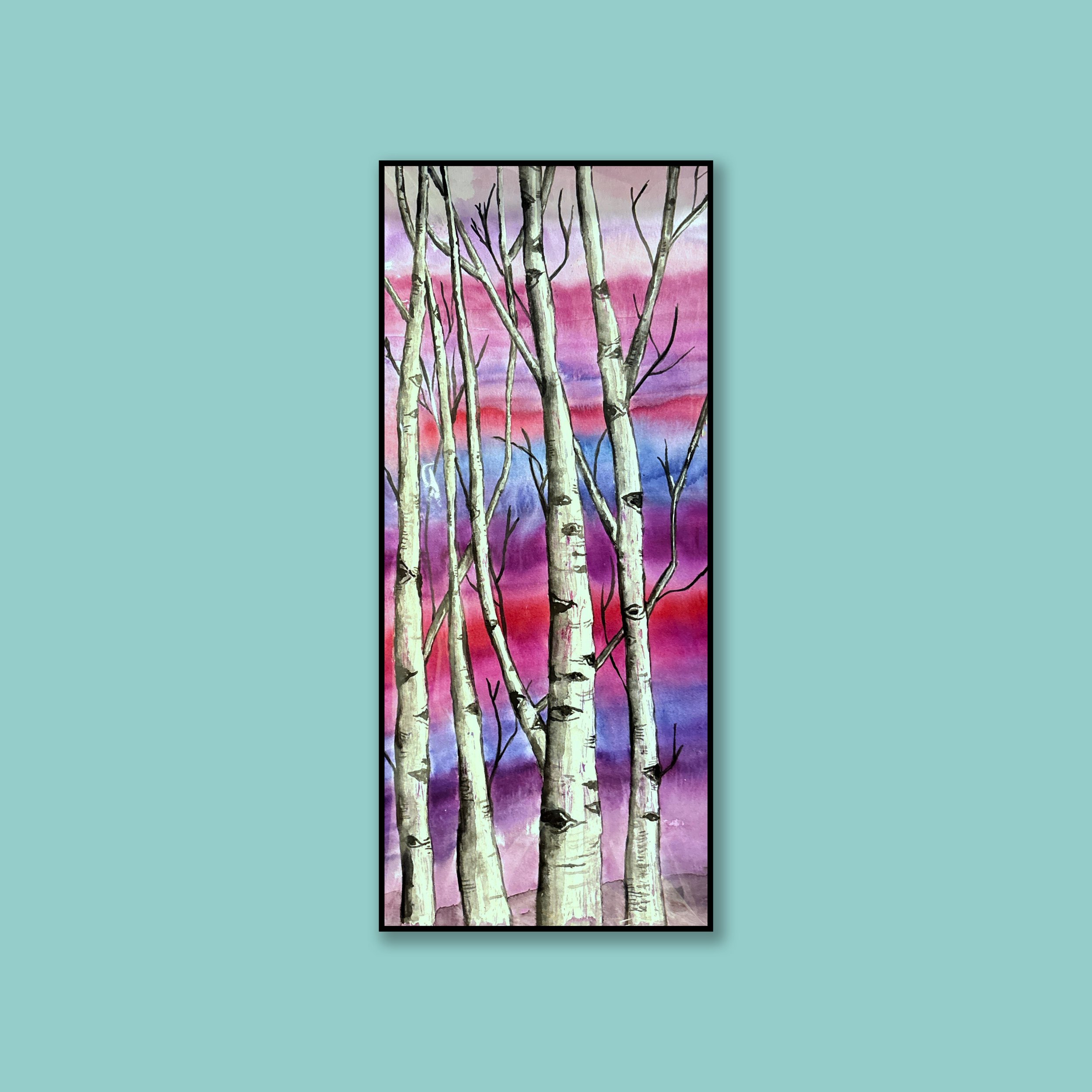 Birch Trees in a Vibrant Sky
