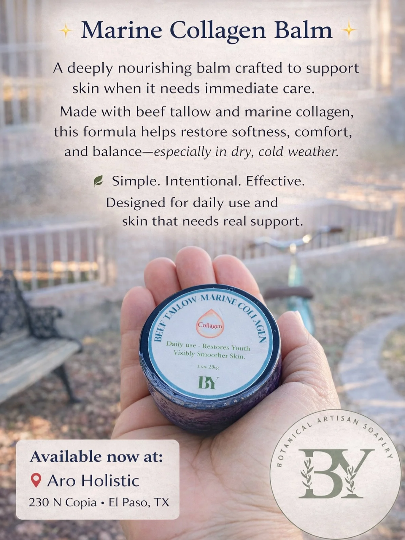 ✨ BEEF TALLOW + MARINE COLLAGEN AVAILABLE : ✨

If you&rsquo;re looking to cover an urgent skin care need, there are still Beef Tallow + Marine Collagen Balms available now at:

📍 Aro Holistic
230 N Copia

🕒 Store Hours (Dec 23 &ndash; Jan 3):
&bull