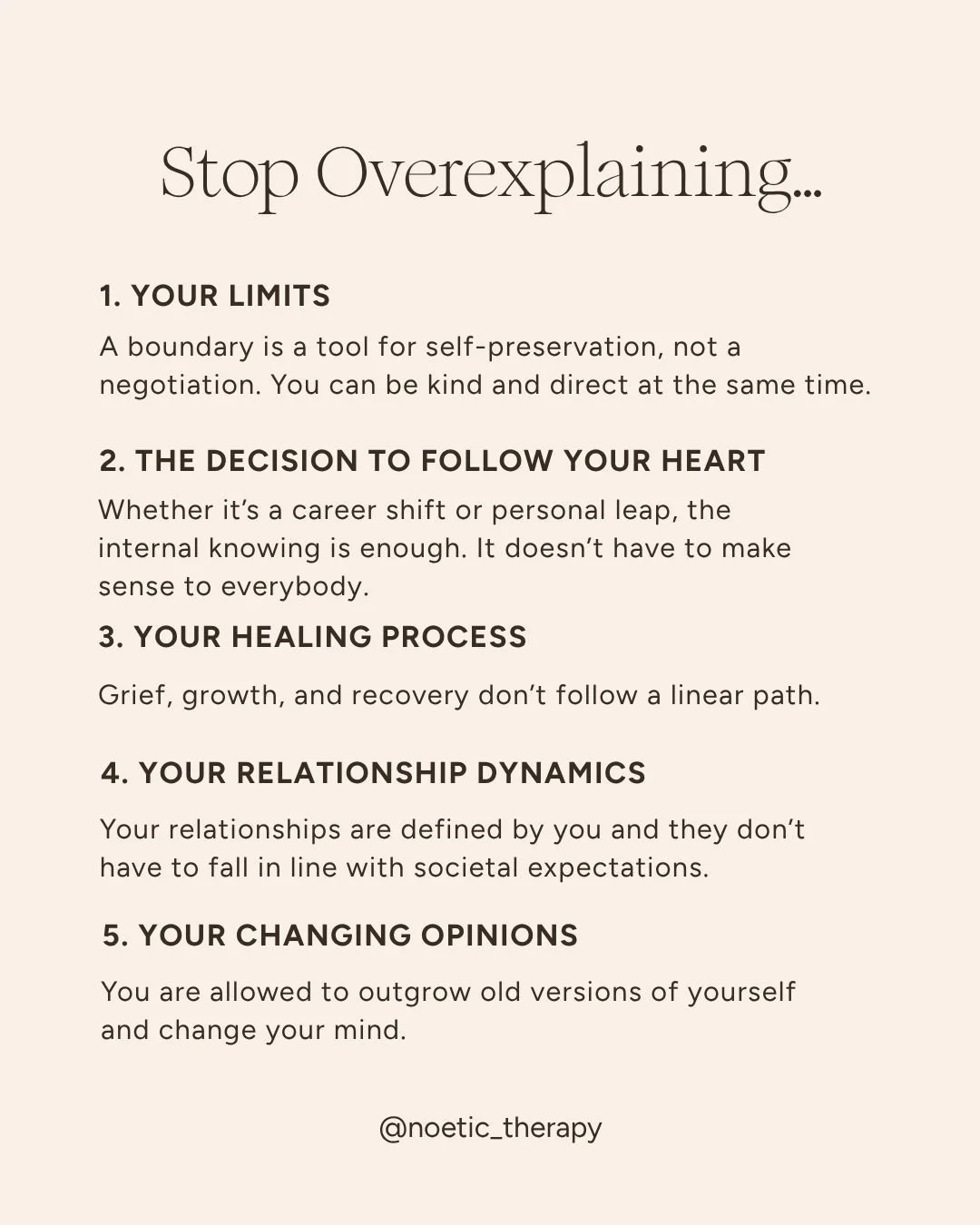 A little Friday reminder

When we overexplain, our inner "managers" are trying to control someone else&rsquo;s perception of us. We have learned that their approval = safety. We hope that if we provide enough logic, the other person will fi