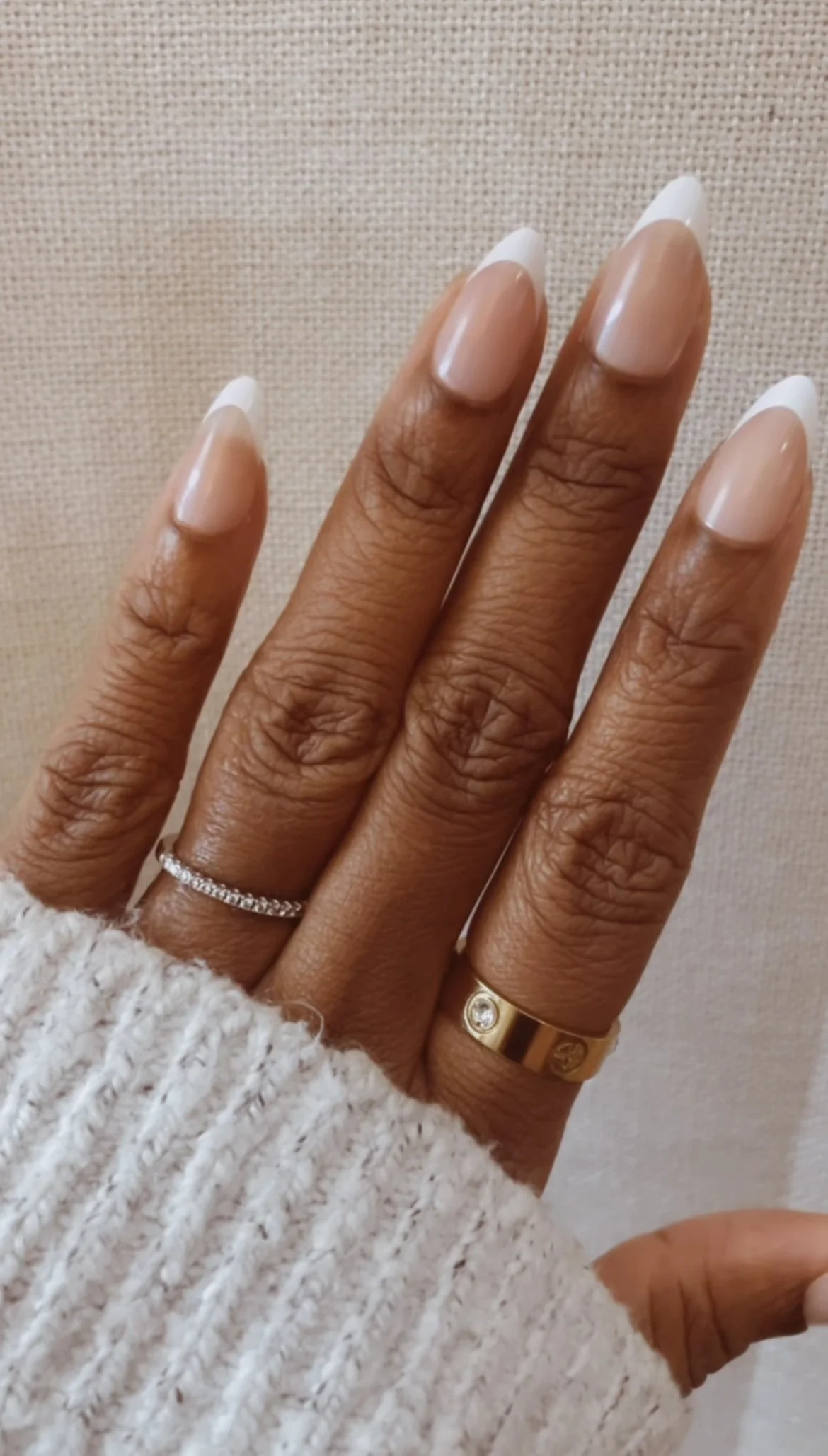 Press-on nails from Amazon applied with glue, showing medium-length nails after at-home application