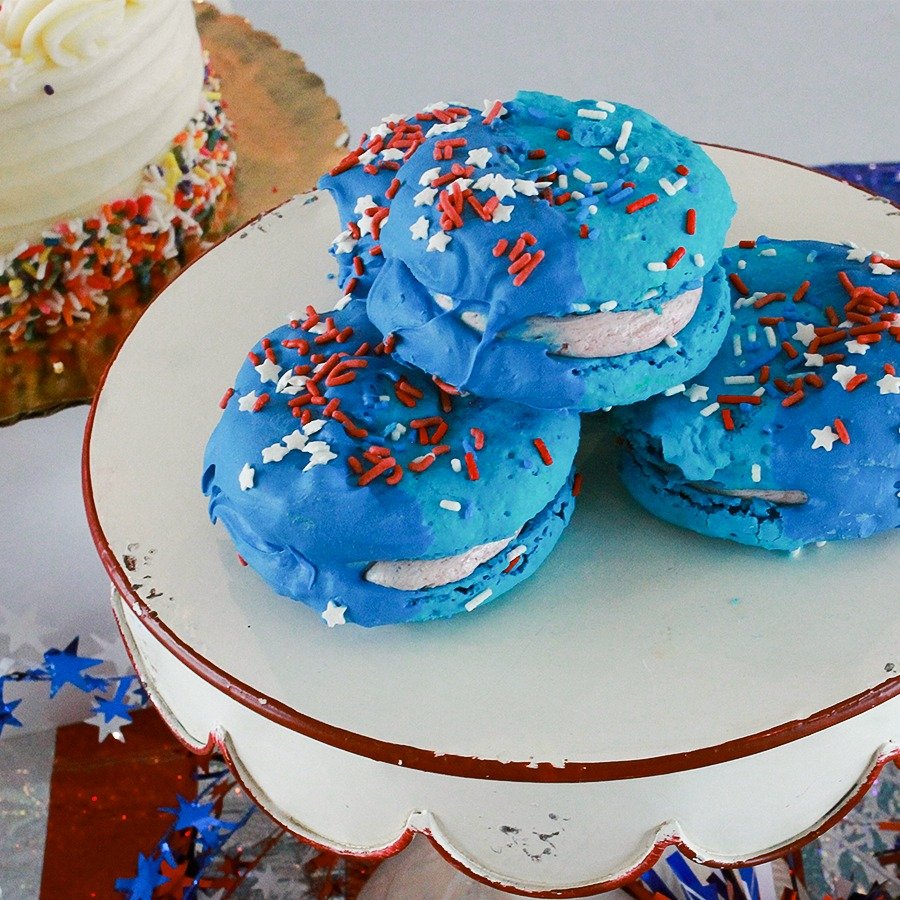 All your favorite macaron flavors with a festive red, white &amp; blue twist. Perfect for celebrating, sharing, or just treating yourself to something fun. 🇺🇸