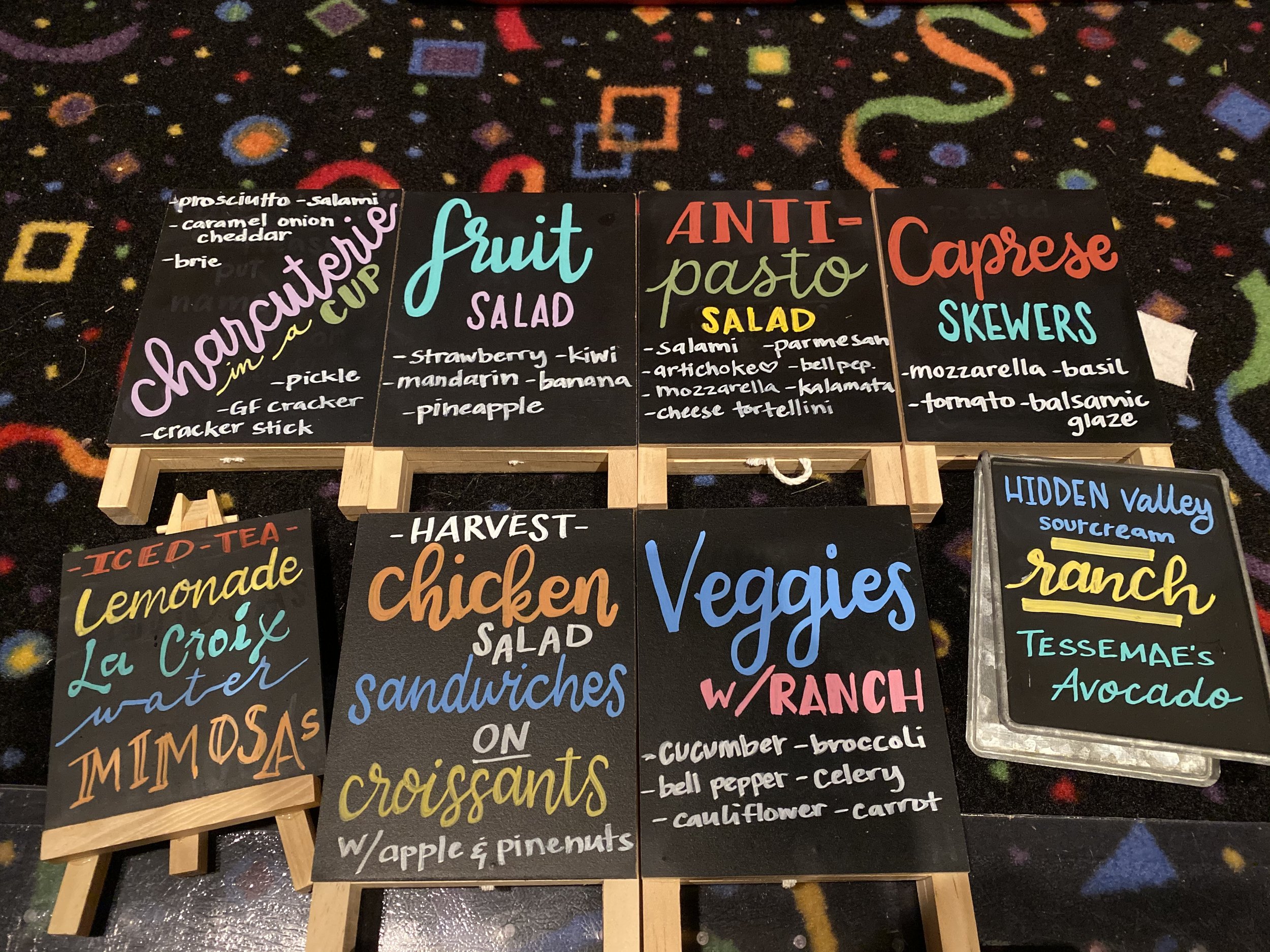 Bridal shower food signs close up