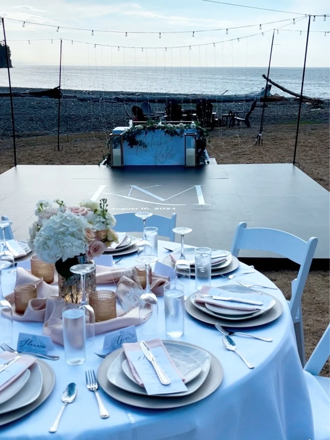 table details and custom dance floor.