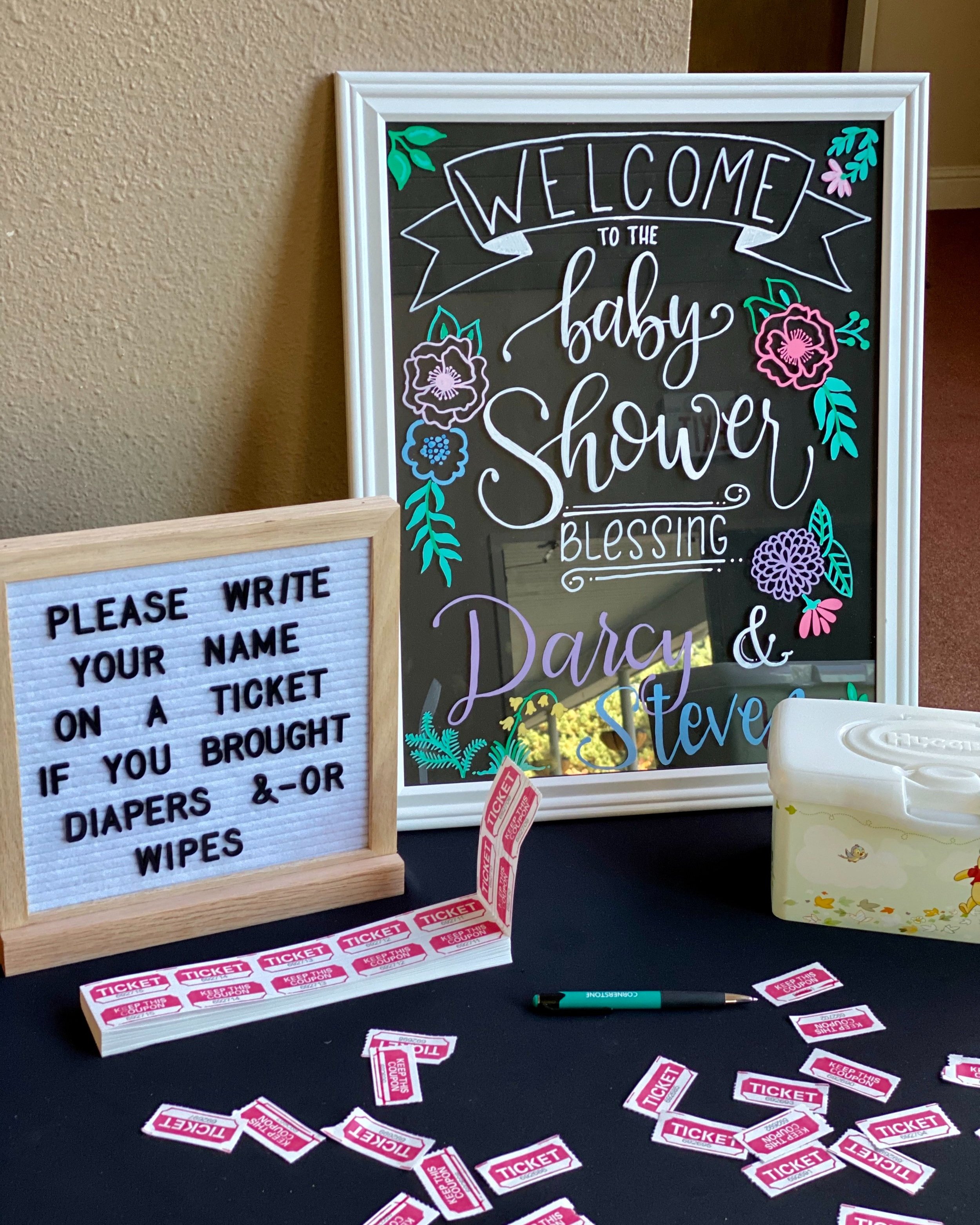 Baby Mia's shower 2019 (planned, hosted, table scapes, decor, balloons, main sign, menu & food signs)