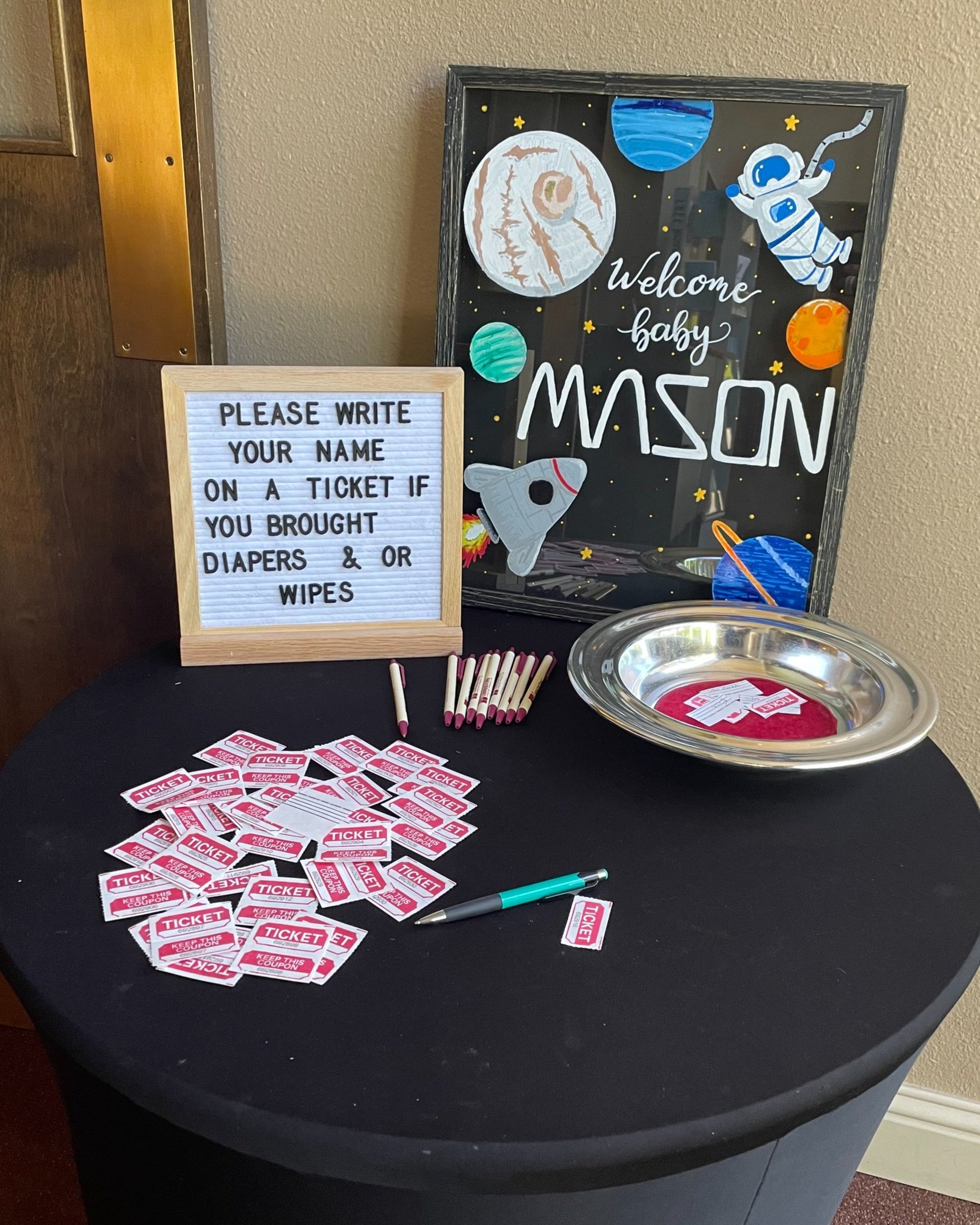 Baby Mason's Nasa baby shower 2023 (planned, hosted, balloons, main sign & food signs)