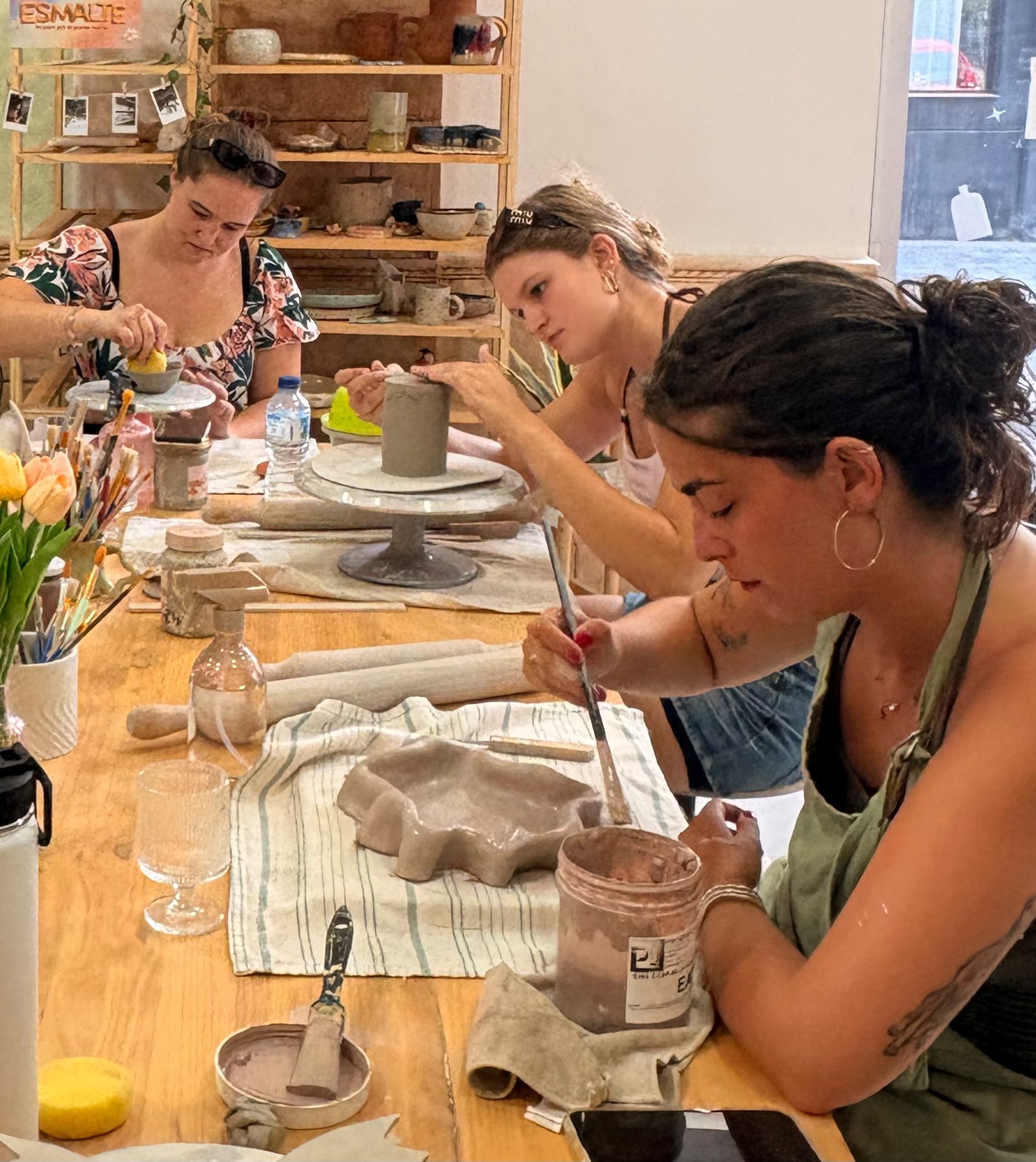 Bachelorette party in Valencia doing creative activity of ceramics