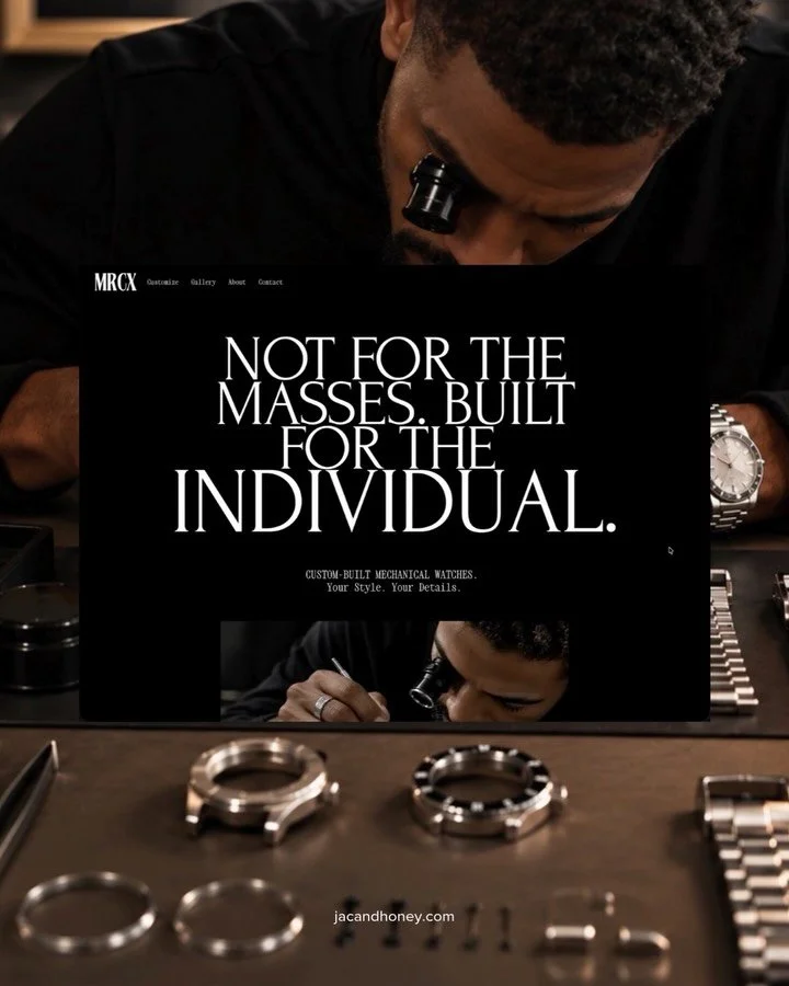 Not mass-produced. Not made for everyone.

Made for you.

MRCX is officially online.

Custom-built timepieces. Personal touches. An appreciation for the details.

Website design by JAC &amp; Honey. Discover @getmrcx at getmrcx.com.