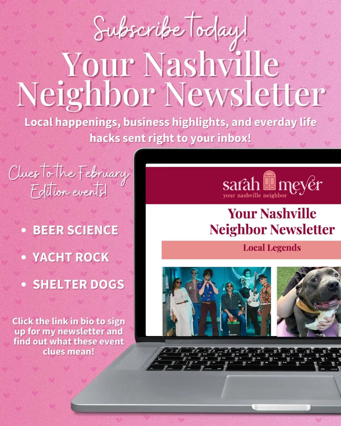 Hey Nashville! ❄️ 

Snowmageddon is almost here, and since we&rsquo;ll all be officially stuck inside&hellip;now&rsquo;s the perfect time to subscribe to my newsletter! 🔥

Get the inside scoop on local events, adoptable animals, home + lifestyle tip