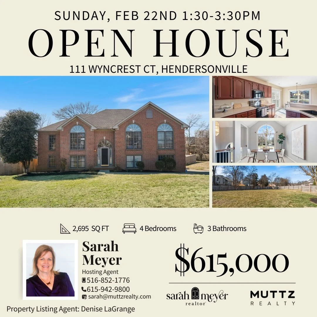 🚨 OPEN HOUSE ALERT! 🚨

Join me on Sunday, February 22nd from 1:30-3:30pm to check out this new to the market beauty, just waiting for its next chapter! 

📍111 Wyncrest Ct, Hendersonville, TN 37075

🛌 4 bed|🛀 3 bath|📐 2695 sq feet
💰 Listed at $