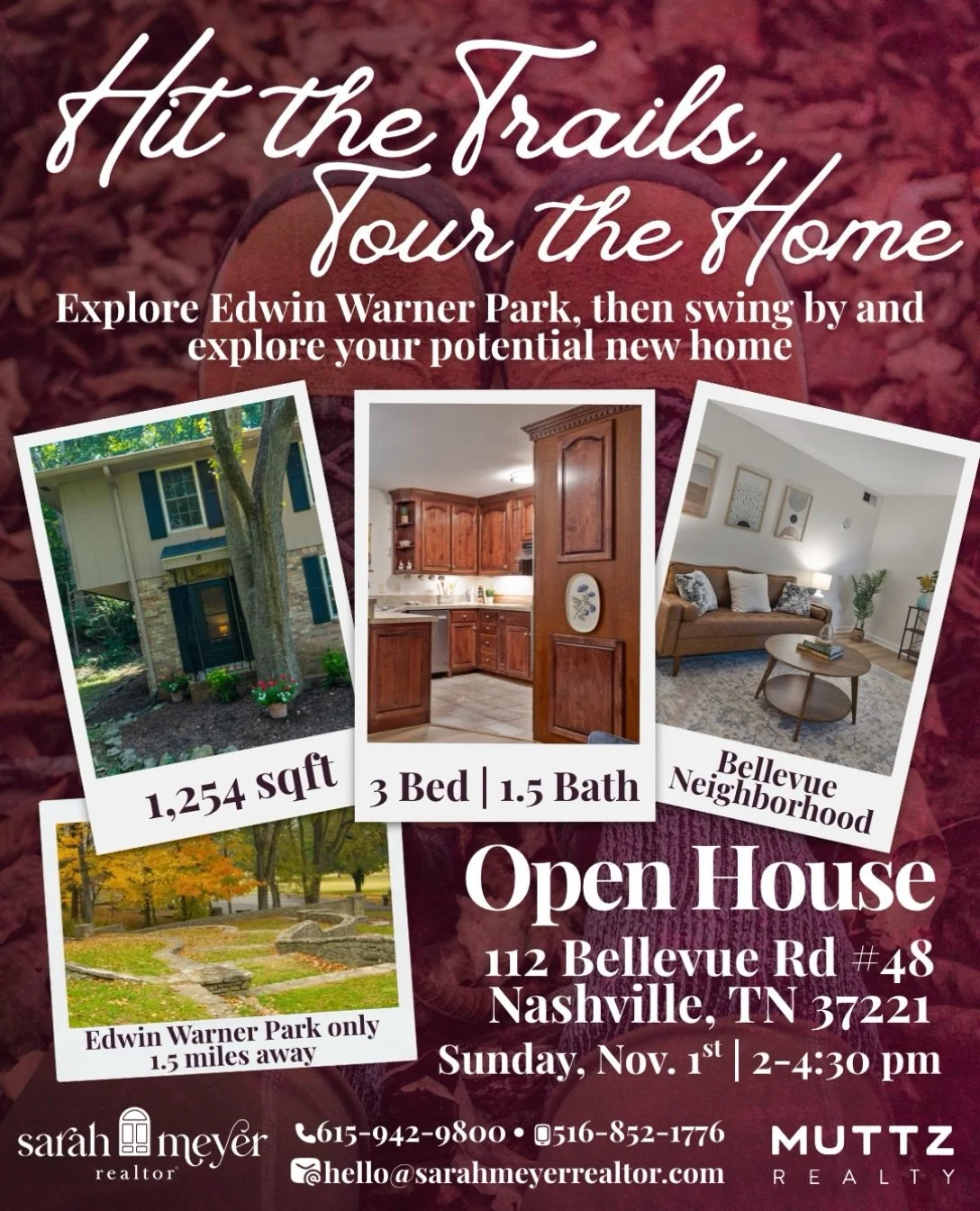 🥾🍂 Hit the Trails, Tour the Home! 🏡

Open House just 1.5 miles away from Edwin Warner Park

Looking for the perfect way to spend your Sunday afternoon? How about a little fresh air, fall foliage, and some house hunting? 🍁

🏡 112 Bellevue Rd #48 
