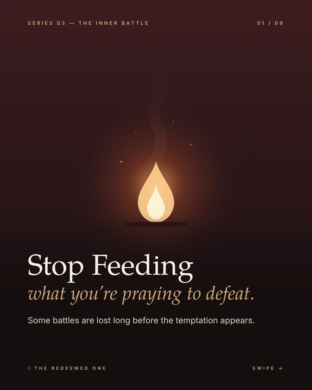 Stop Feeding It study cover: a single candle flame glowing in the dark