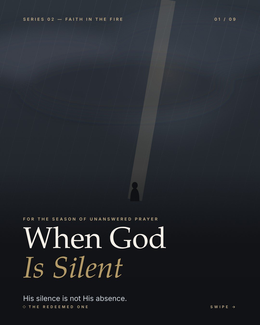 When God Is Silent study cover: a lone figure under storm clouds with a beam of light