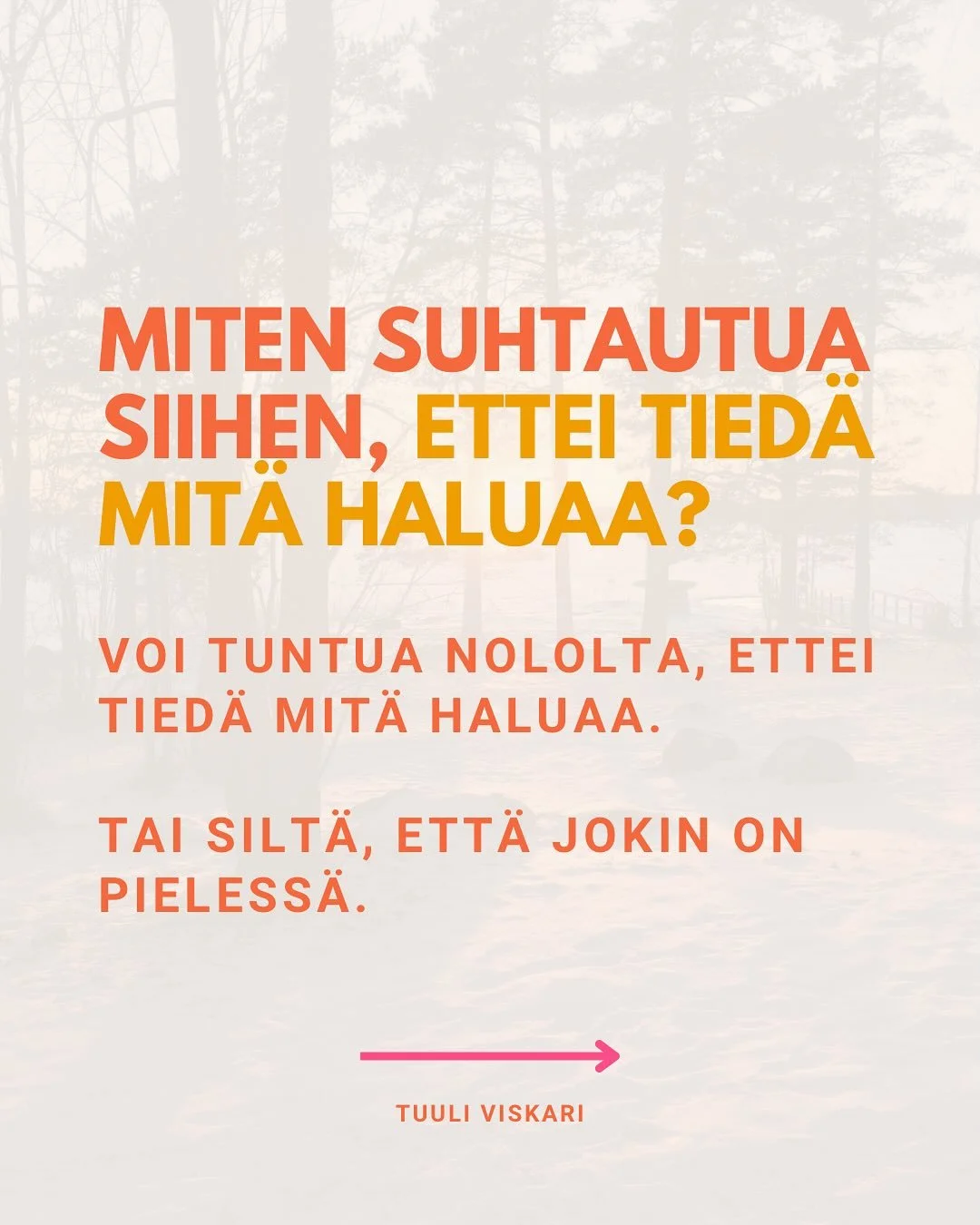 Joskus muutos alkaa hetkest&auml;, jossa my&ouml;nt&auml;&auml; itselleen, ettei oikein tied&auml;, mit&auml; haluaa.

Se voi tuntua nololta, koska kaikilla muilla n&auml;ytt&auml;&auml; olevan hienot ty&ouml;urat ja m&auml;&auml;r&auml;tietoiset suu