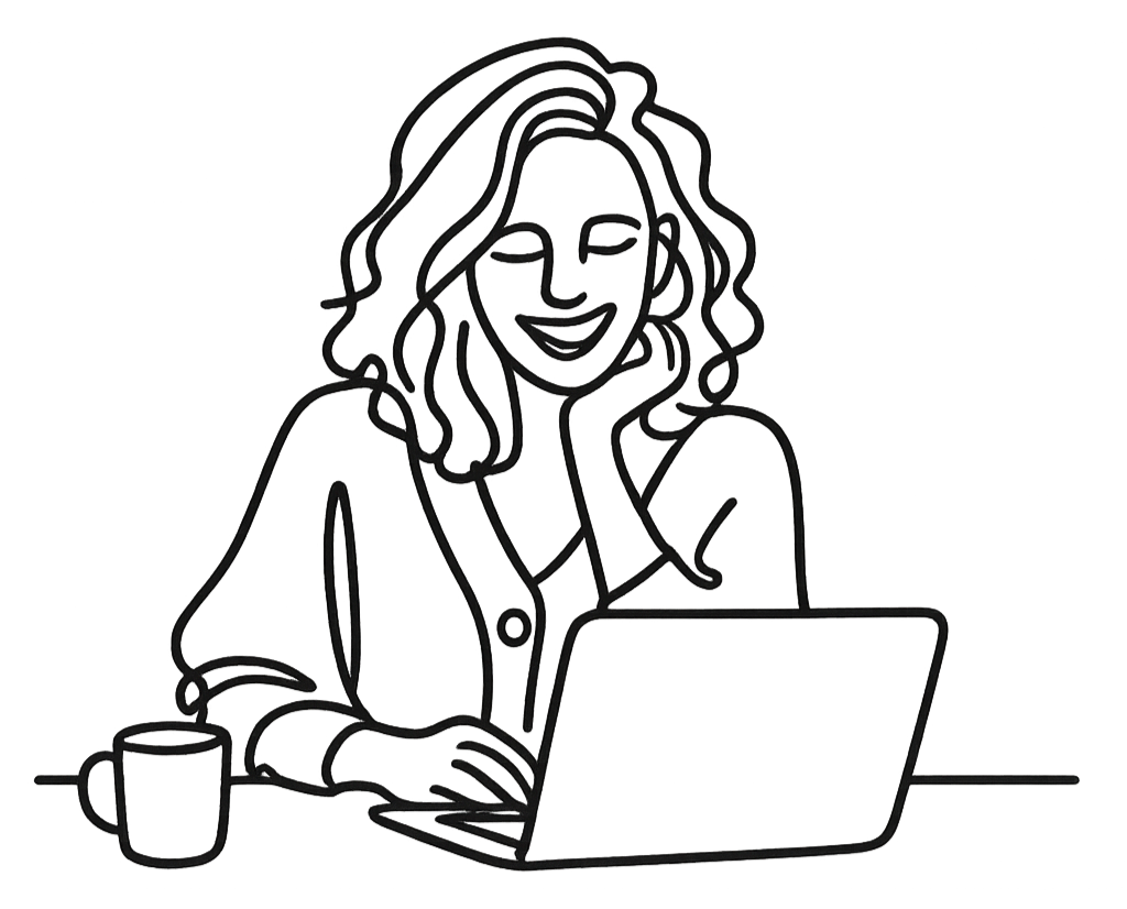 Graphic of Miriam sitting at her Laptop during Focus Sessions smiling