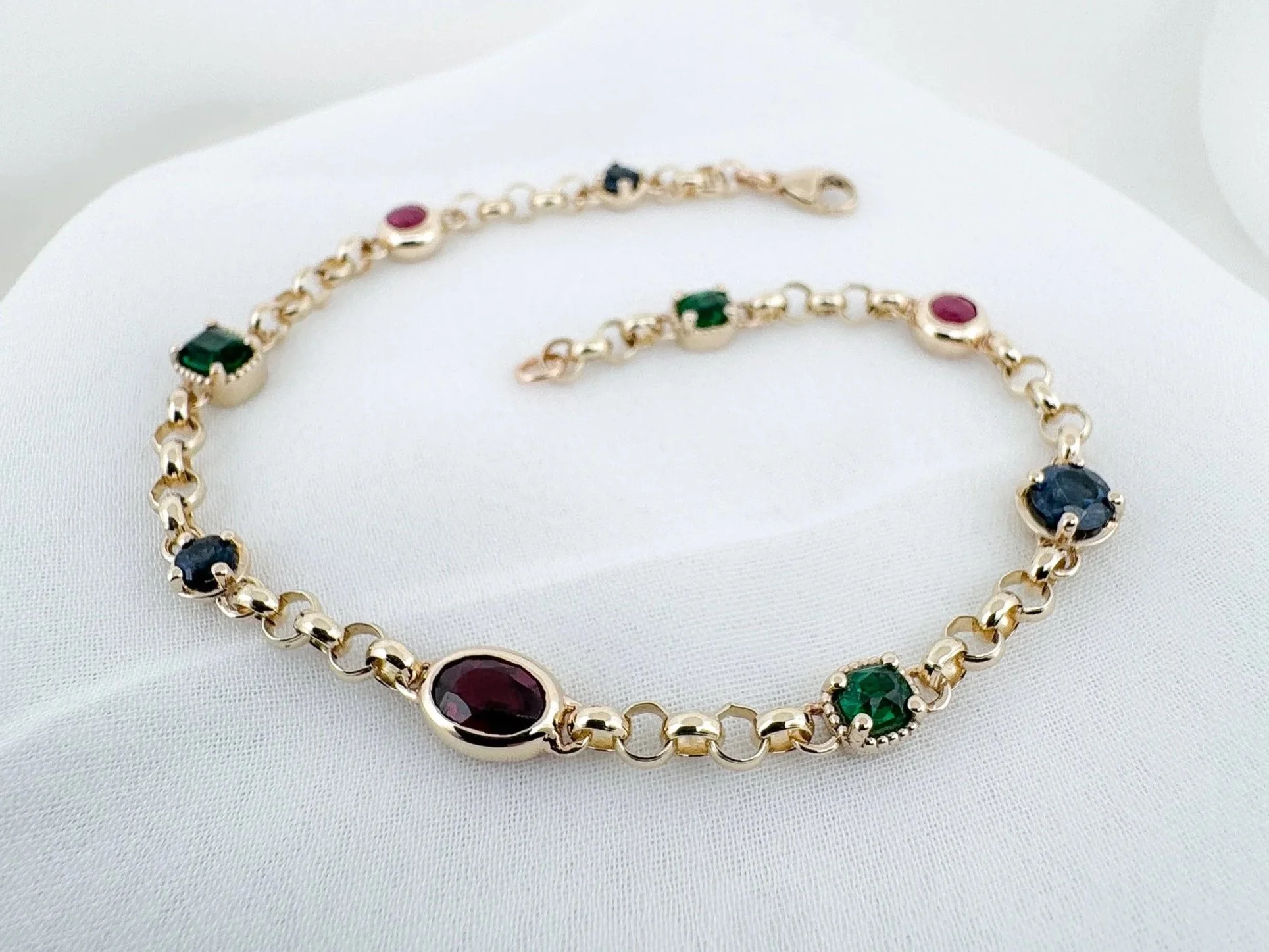 9ct Gold, Sapphire, Ruby, Emerald & Garnet