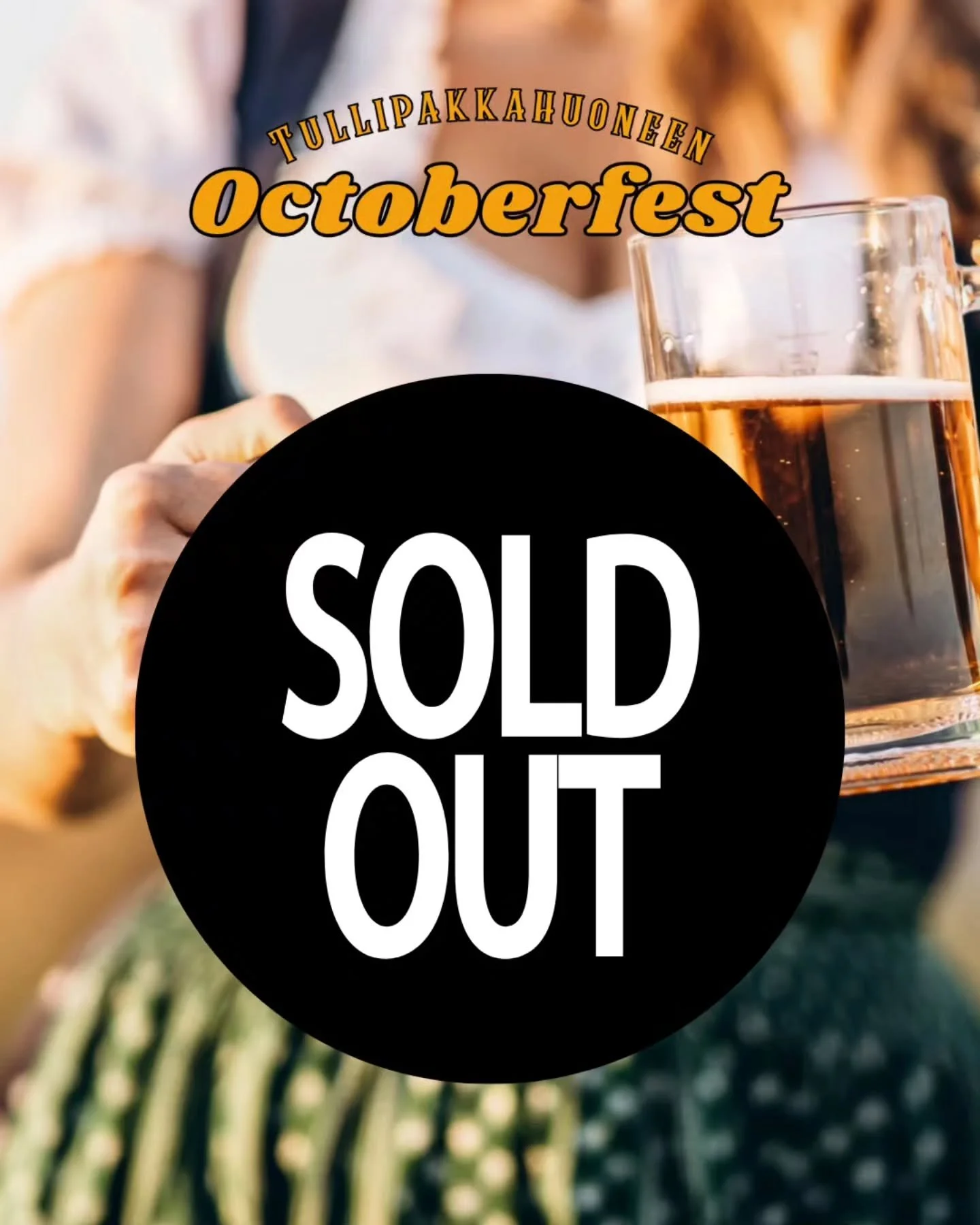 Wau! Tapahtuma on myyty loppuun!🎉 
Kiitos kaikille lipun hankkineille ja n&auml;hd&auml;&auml;n huomenna perjantaina 10.10 Tullipakkahuoneella! 

Meille on tulossa aivan mielet&ouml;n ilta! 🔥🧡

#oktoberfest
#tullipakkahuone
#kokkola
#tapahtumat