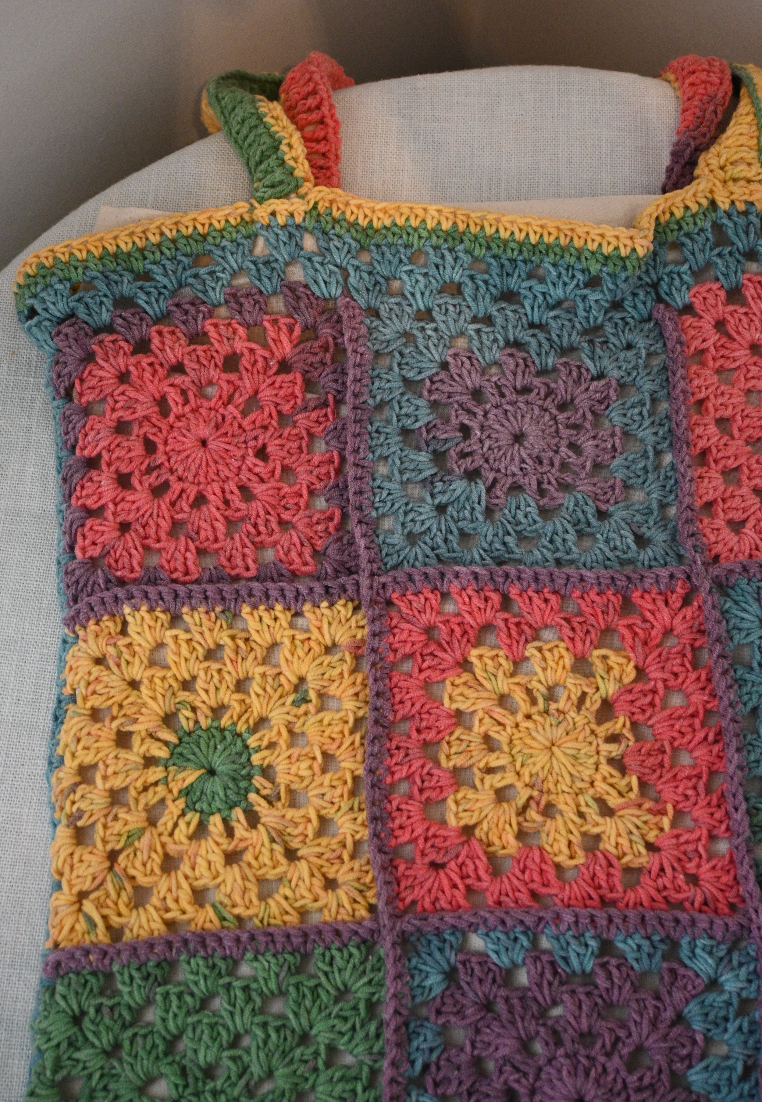 Cotton granny square bag - cotton - calico bag lining