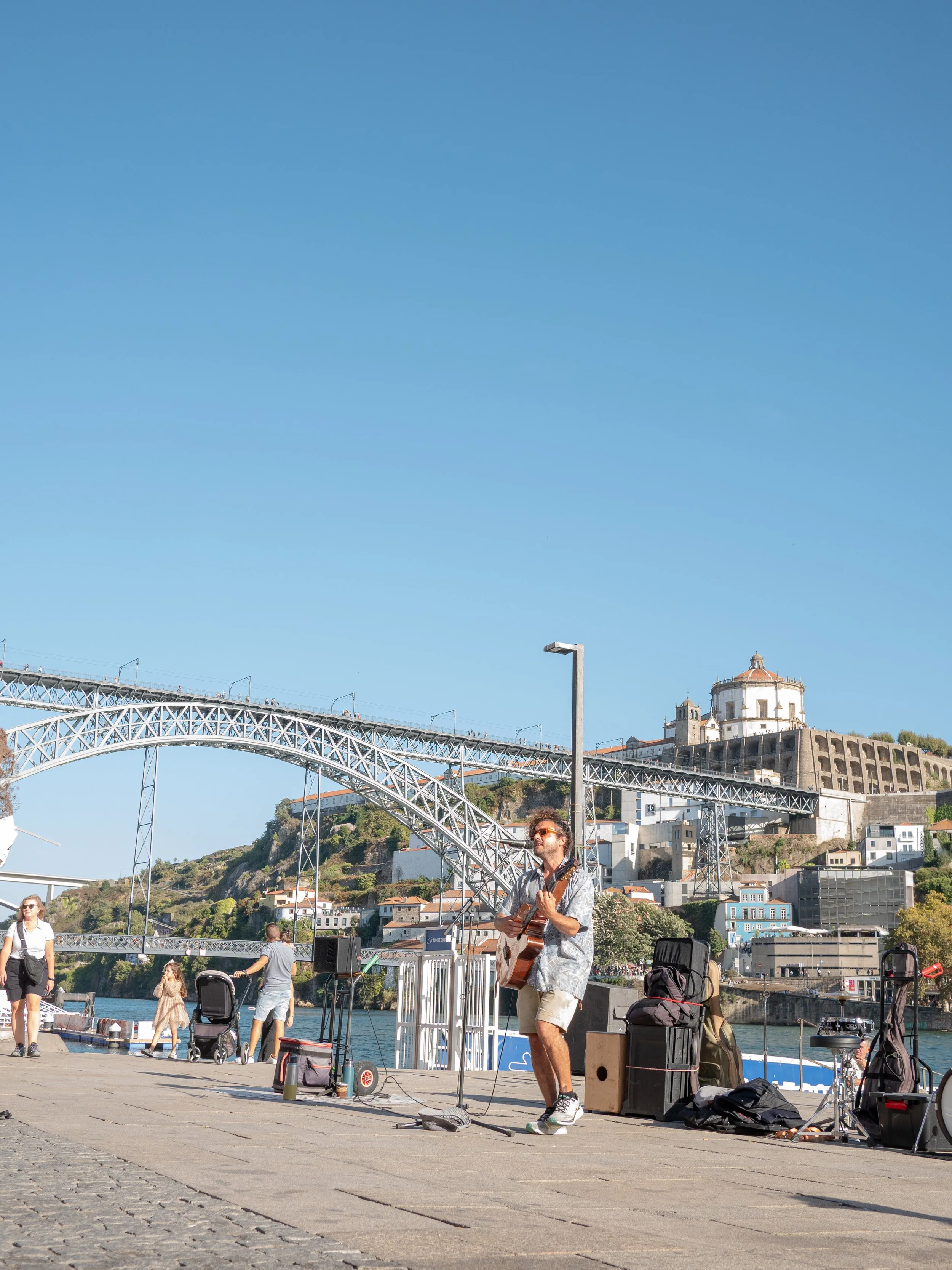 Street Musician singing in Ribeira, Porto.