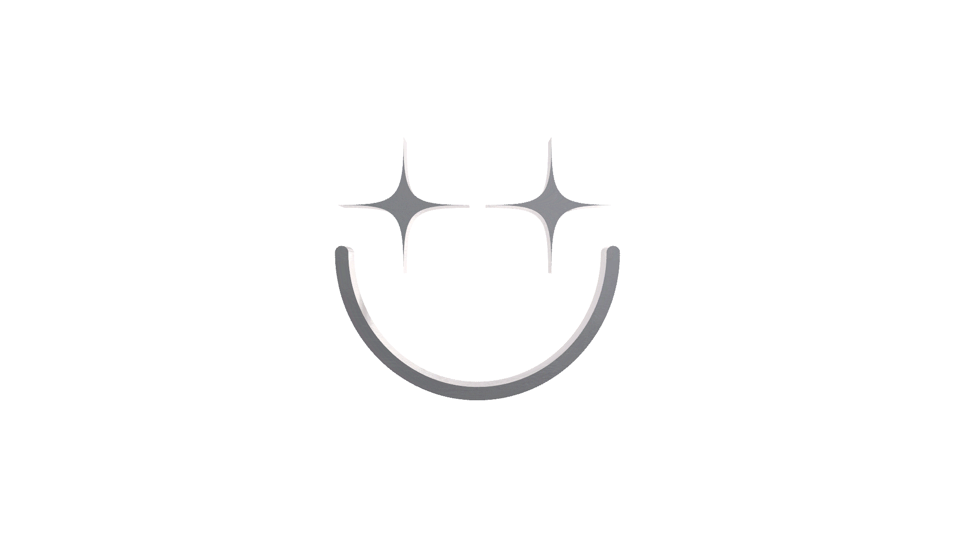 Logo de color gris con dos estrellas y una sonrisa en el centro sobre fondo gris claro.