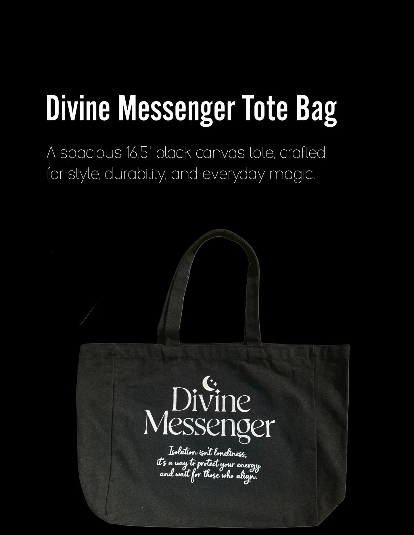16.5&rdquo; large black canvas tote, available for wholesale✨Link in bio, shop now

#smallbusiness #divinemessenger #onlineshop #shoponline #brand #brandproduct #fashion #stylish #outfitidea #totebag #tote #accessories