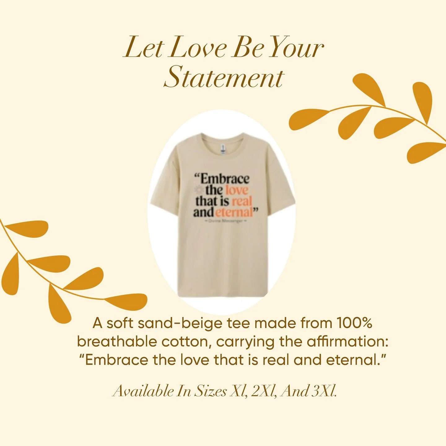 A soft sand-beige tee made from 100% breathable cotton, Available In Sizes XL, 2XL and 3XL💫 Link in bio, shop now

#smallbusiness #divinemessenger #onlineshop #shoponline #tee #tshirt #brandtee #brand #brandproduct #fashion #stylish #outfitidea #san