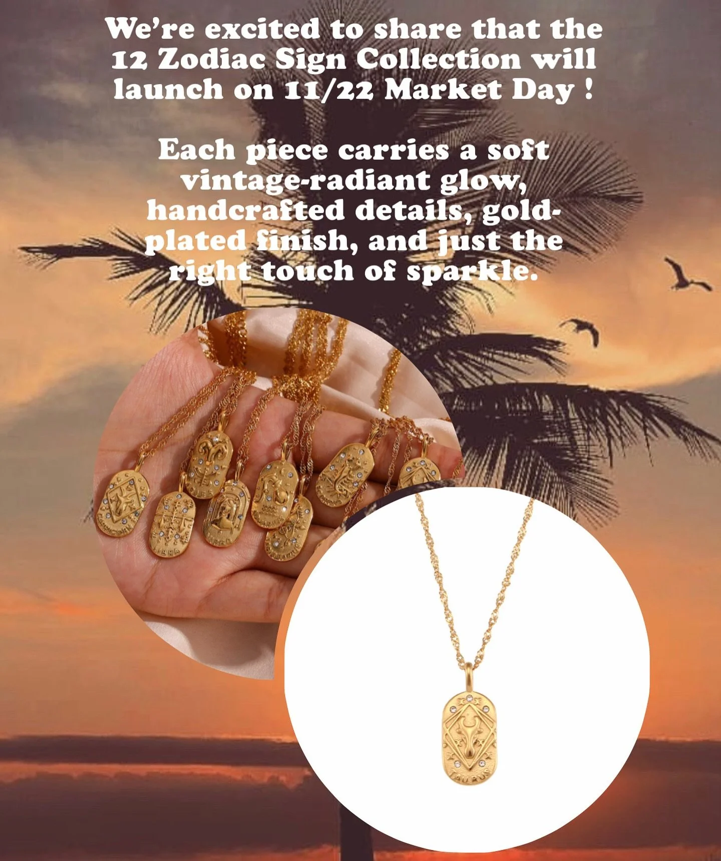 12 Zodiac Sign Collection - Visit our booth on 11/22 to find your sign in person, or tap the link in bio to preview and preorder. 

#jewelry #accesorios #vintagenecklace #necklace #zodiacsign #zodiacsignnecklace #brandcollection #shoponline #popupmar