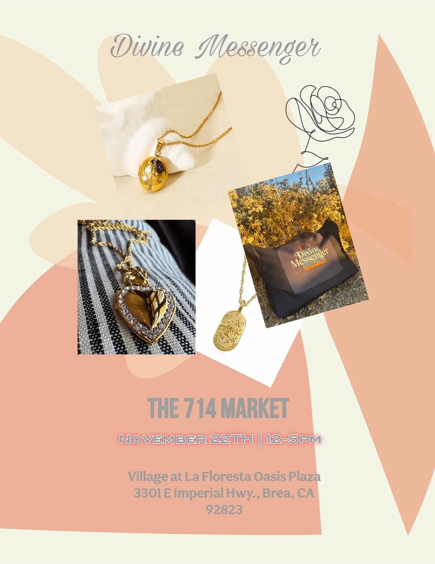 ✨ Come join us at The 714 Market for a cozy fall market day in Brea! ✨ @the714market 

📍 3301 E Imperial Hwy., Brea, CA 92823
🗓 Saturday, November 22nd | ⏰ 12PM &ndash; 5PM

We&rsquo;re Divine Messenger 🌙 and we&rsquo;ll be bringing:

🔮 Tarot dec