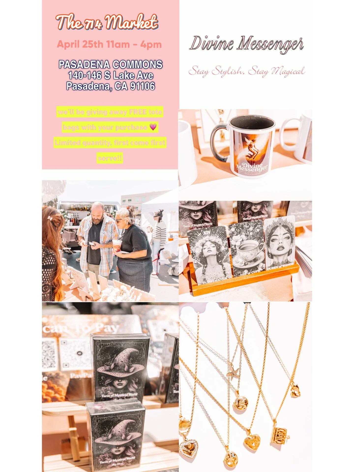 We&rsquo;re popping up at @the714market with 35+ local makers &amp; artisans, bringing all the vibes, all the magic, and all the pieces you don&rsquo;t want to miss.
Catch Divine Messenger in person, tarot decks, celestial jewelry, and our latest dro