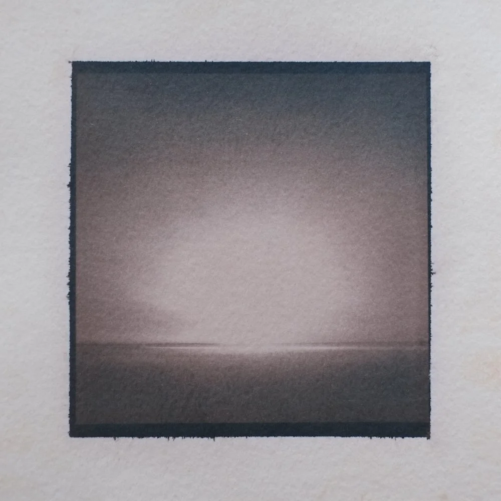 4x4 tea toned cyanotype - Minimalist pinhole seascape taken at Belhaven Bay, Dunbar, Scotland.