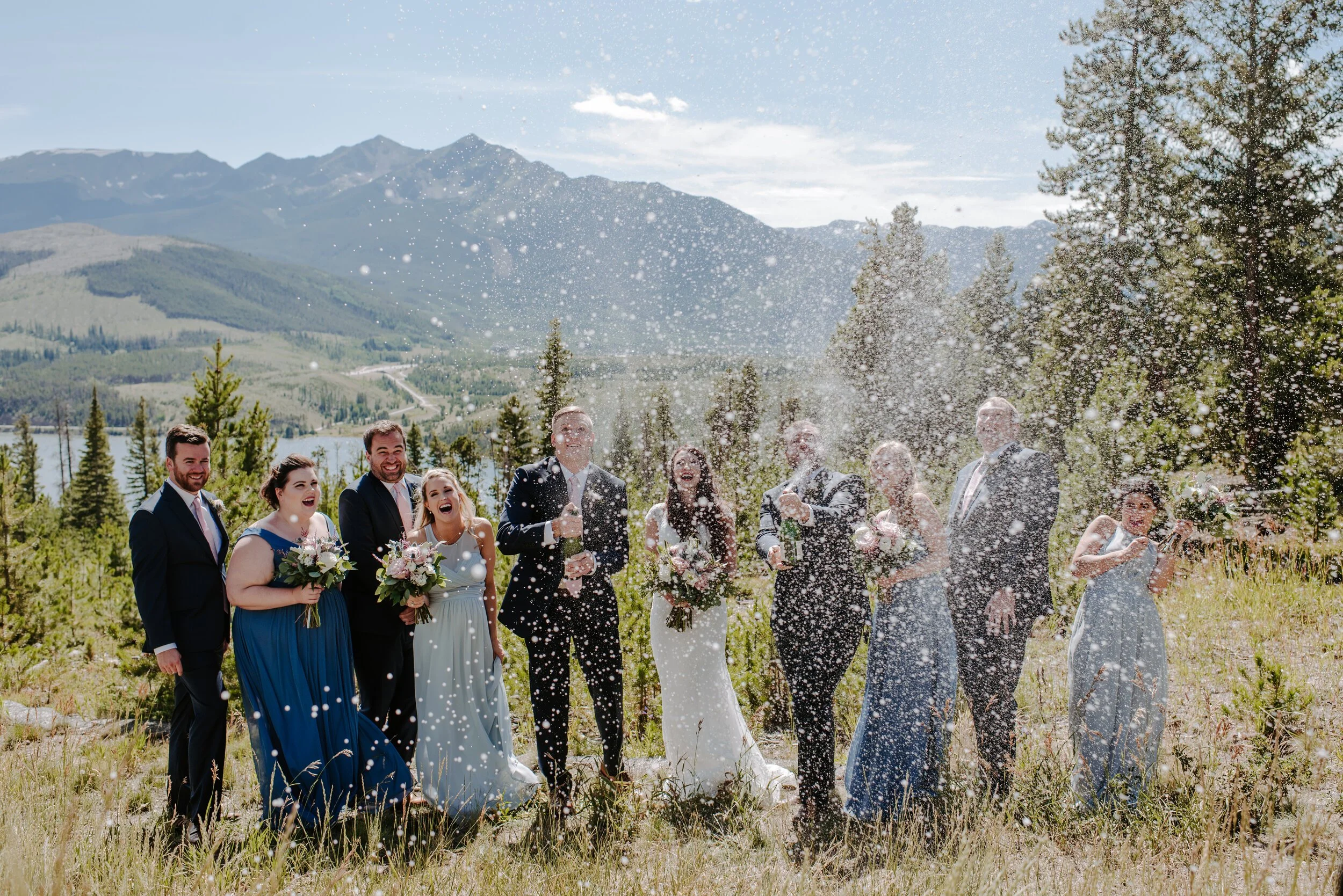 sapphire point wedding party portraits, silverthorne pavilion wedding, silverthorne pavilion, silverthorne wedding venues, breckenridge wedding venues
