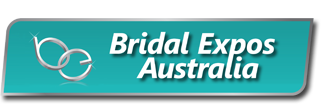 Sign for Bridal Expos Australia with teal background and wedding rings icon.