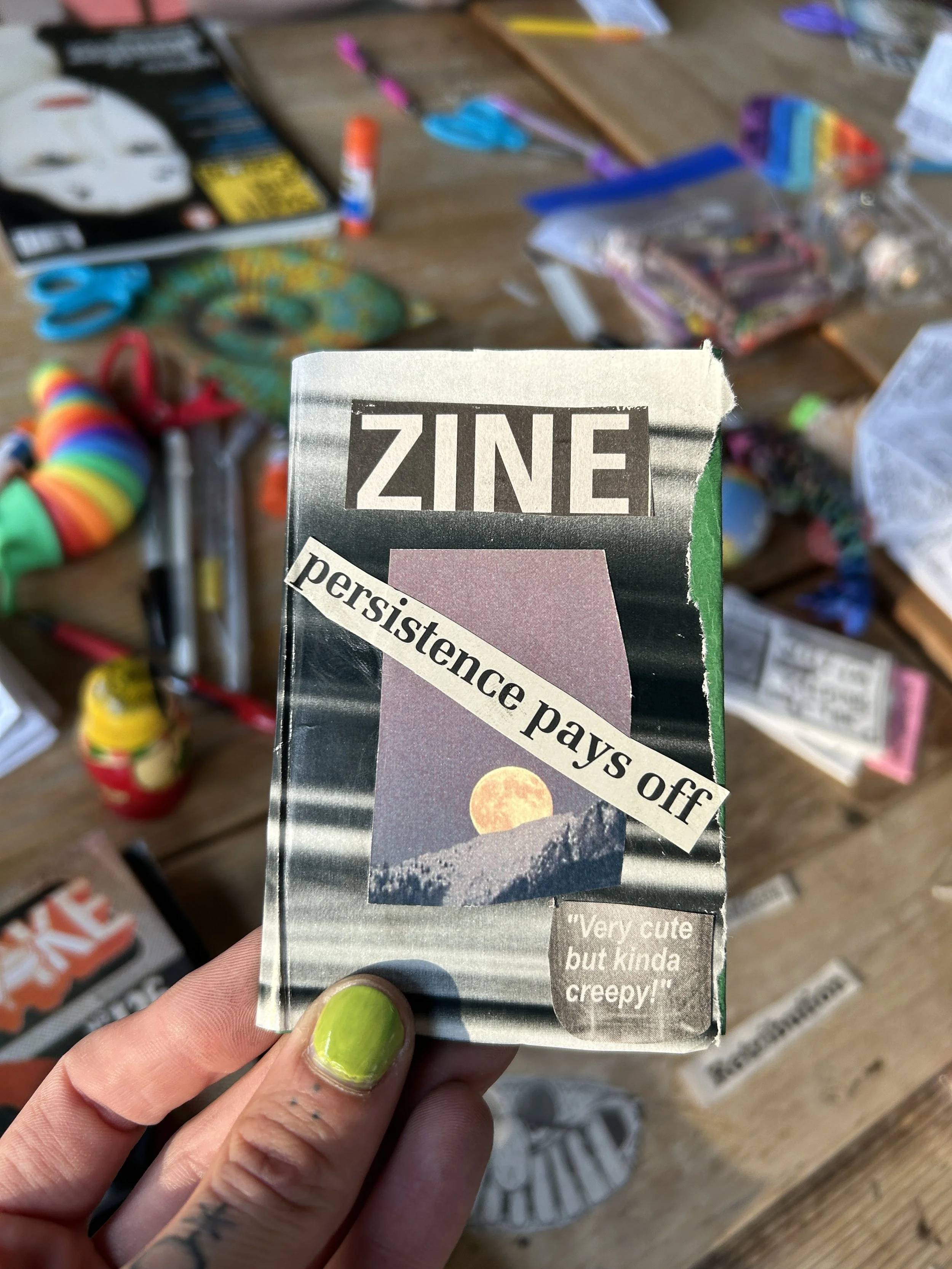 An example zine made in a workshop titled "Zine: persistence pays off"