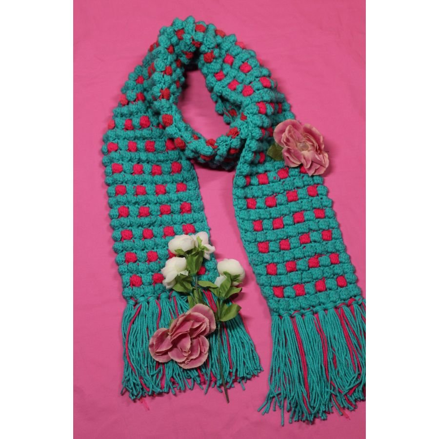 Handmade Blue and Pink Crochet Scarf