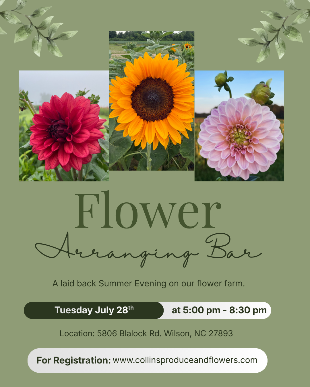 Fresh Flower Arranging Bar - Tuesday, July 28th 5:00-8:30