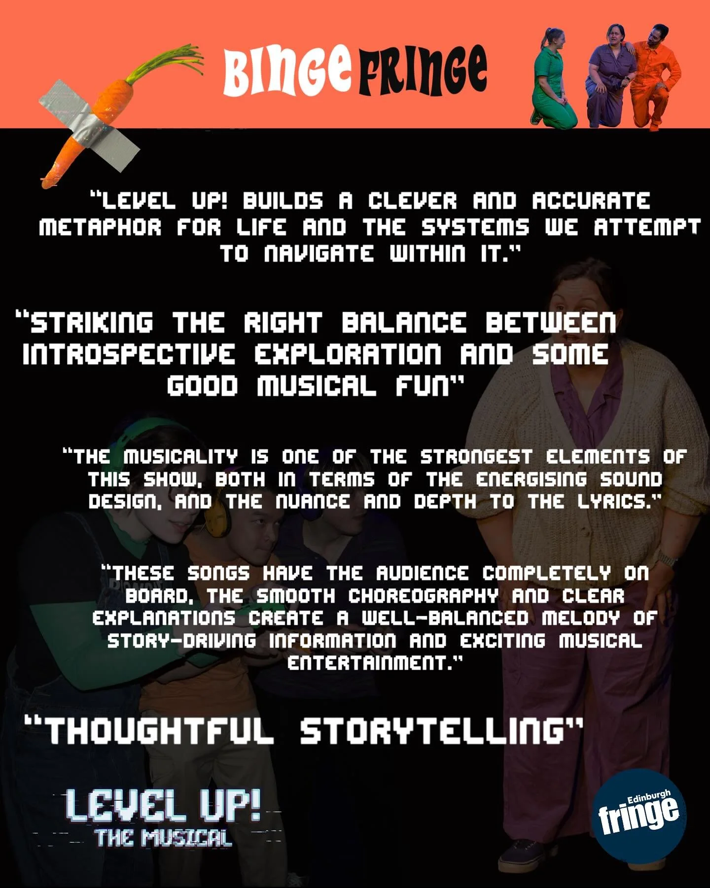 ANOTHER REVIEW IS IN‼️

Many thanks to our friends at @bingefringemag for this lovely review. 

🎈Level Up! Runs Wednesday 30 July &ndash; 25th August (not 11th) 2025 @ 14:00. Big Yin Stage @ Gilded Balloon. 

Photos by @jesswatson_design 

🏷️ #EdFr